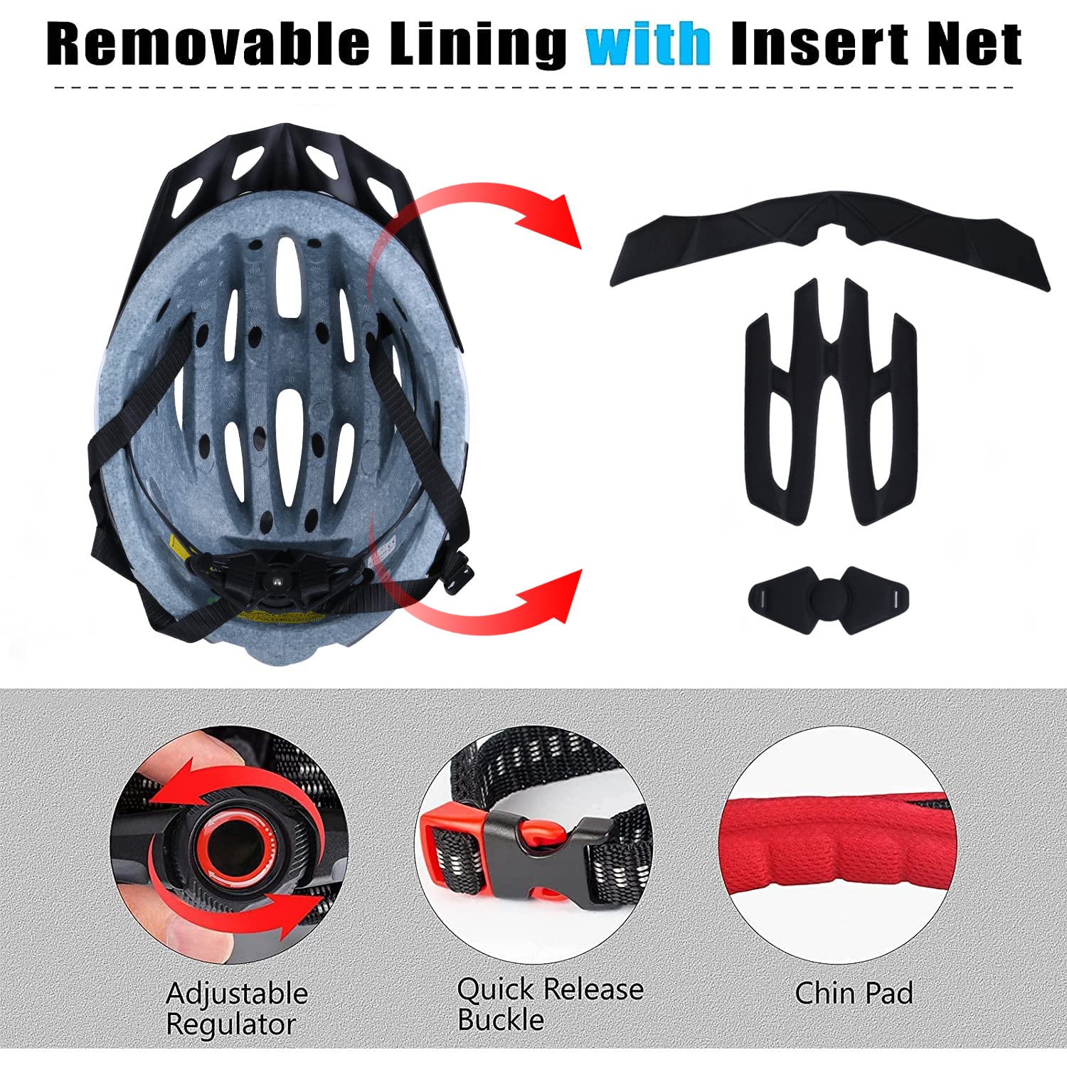 Shinmax Casco Bici Uomo Donna Casco MTB con LED USB Ricaricabile Luce Casco Bici Adulti con Visiera Rimovibile Magnetica Occhiali Casco Ciclismo Unisex Caschi Bicicletta 57-62cm NR-032