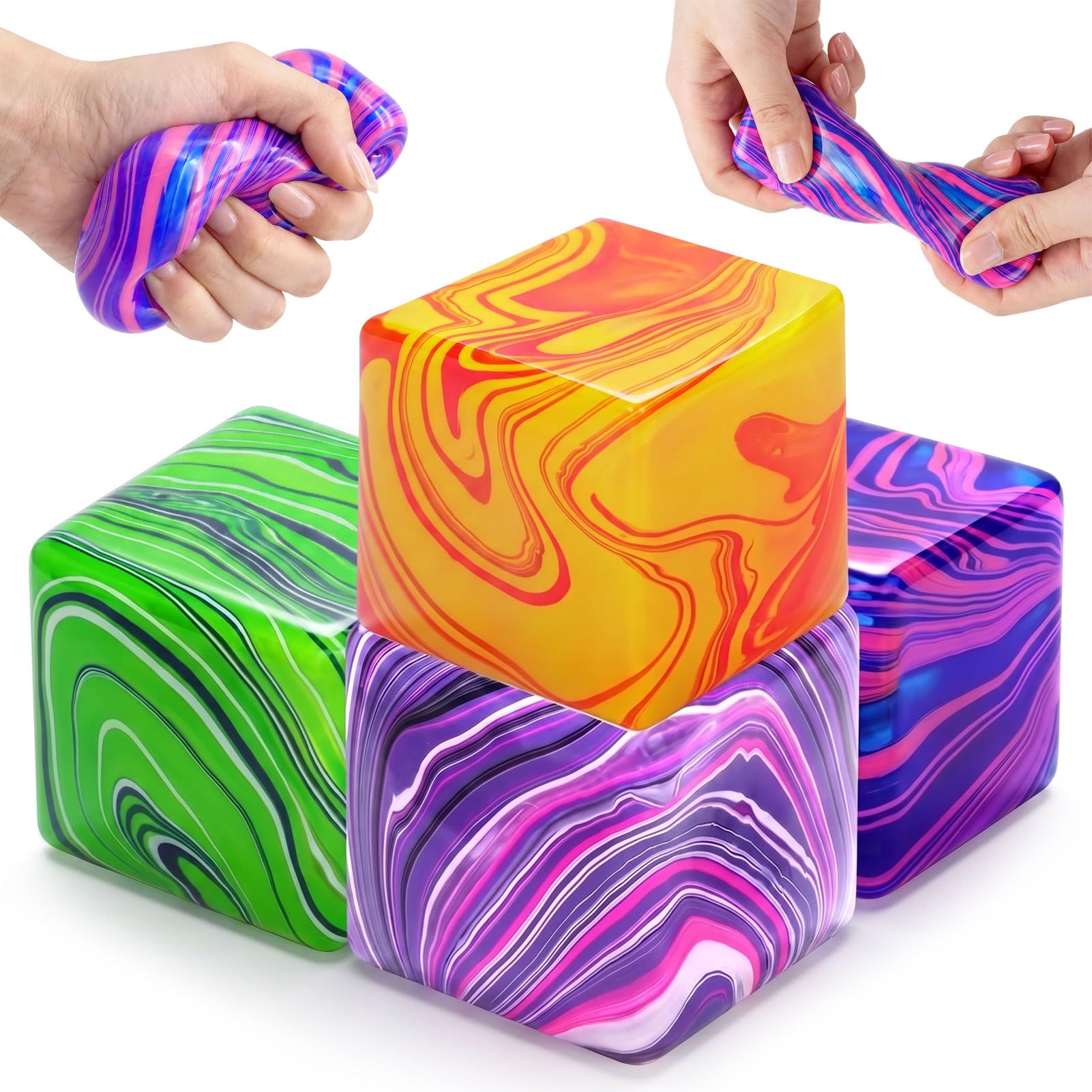 4PCS Cube Squishy Fidget Toys, Ice Squeeze Ball, Square Shape Squishy Fidget Toys, Soft Squeeze Sensory Toy for Anxiety Stress Relief
