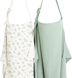 Konssy 2-Pack Muslin Nursing Covers with Rigid Hoop - 100% Cotton Breathable Breastfeeding Cover, Adjustable for Discreet Privacy