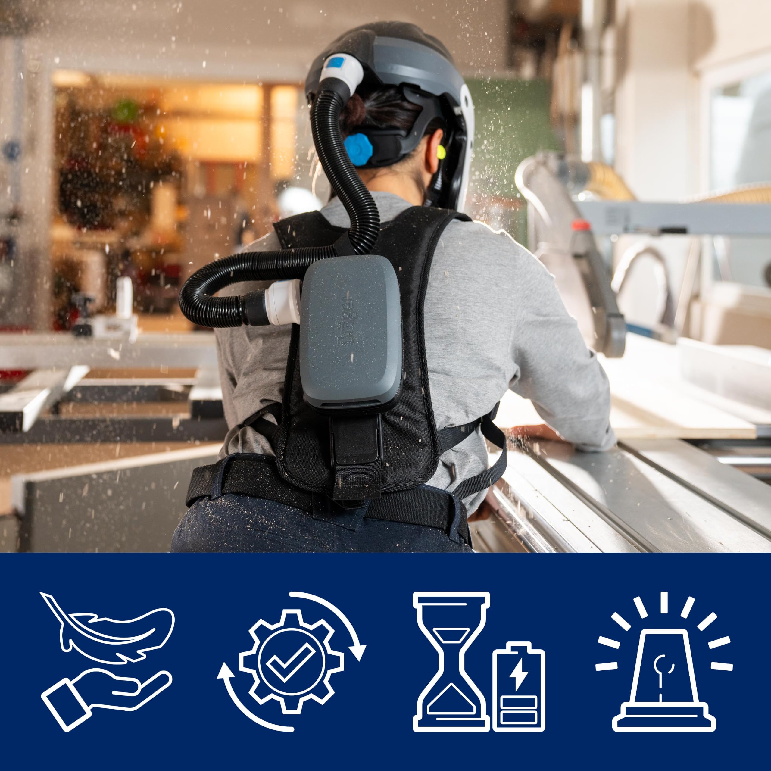 Dräger X-plore 8300 Starter-Set Leder für Industrie, Bau & Rettung | Inkl. 5x X-plore 8300 Filter P R SL - Standard-Ladegerät, Gebläseeinheit