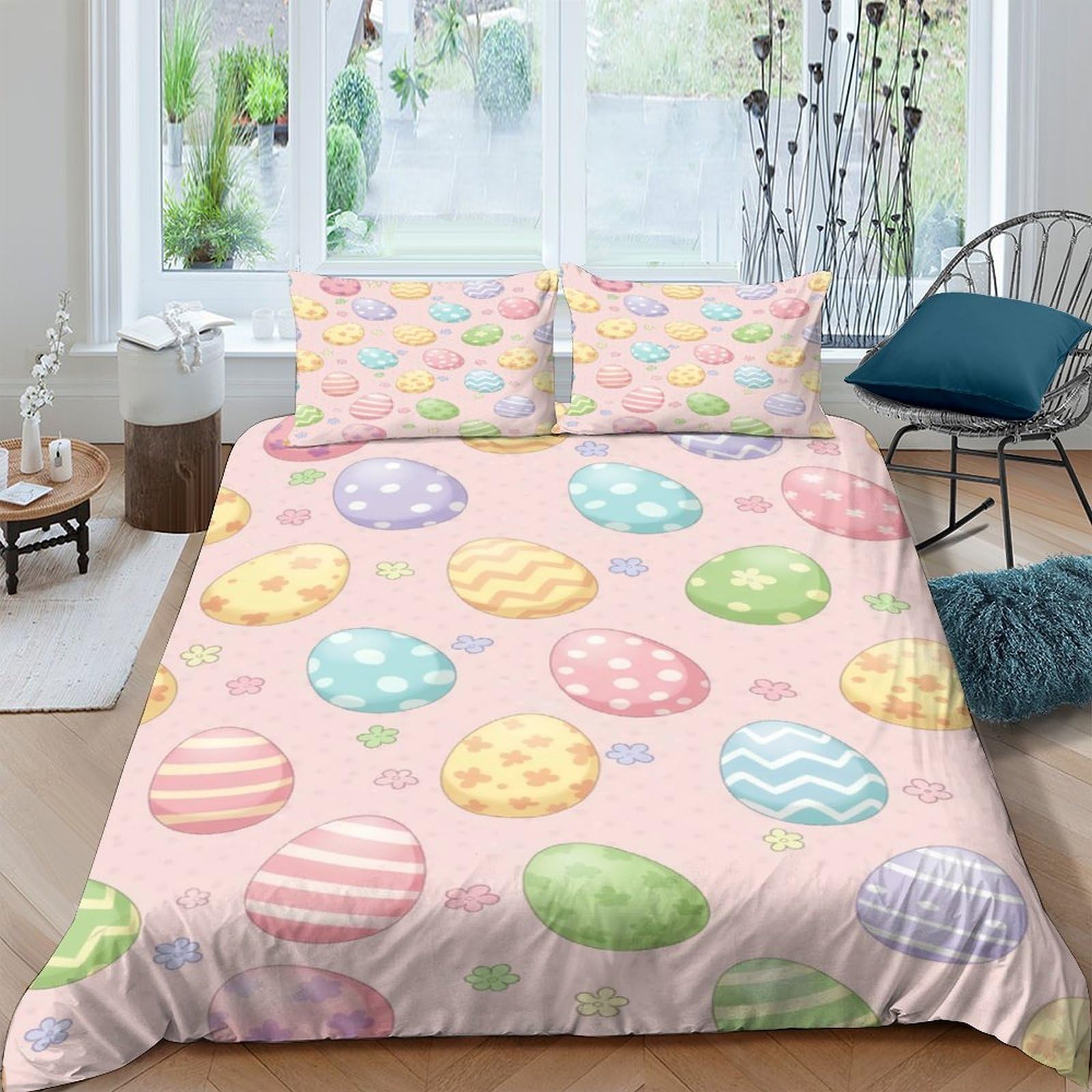 Ctjqhvkz Style-9 3D Printed Easter Egg Fitted Sheet Microfiber Colourful Pastel Bed Cover For Bedroom Guest Room Easy Care Single（135X200cm）