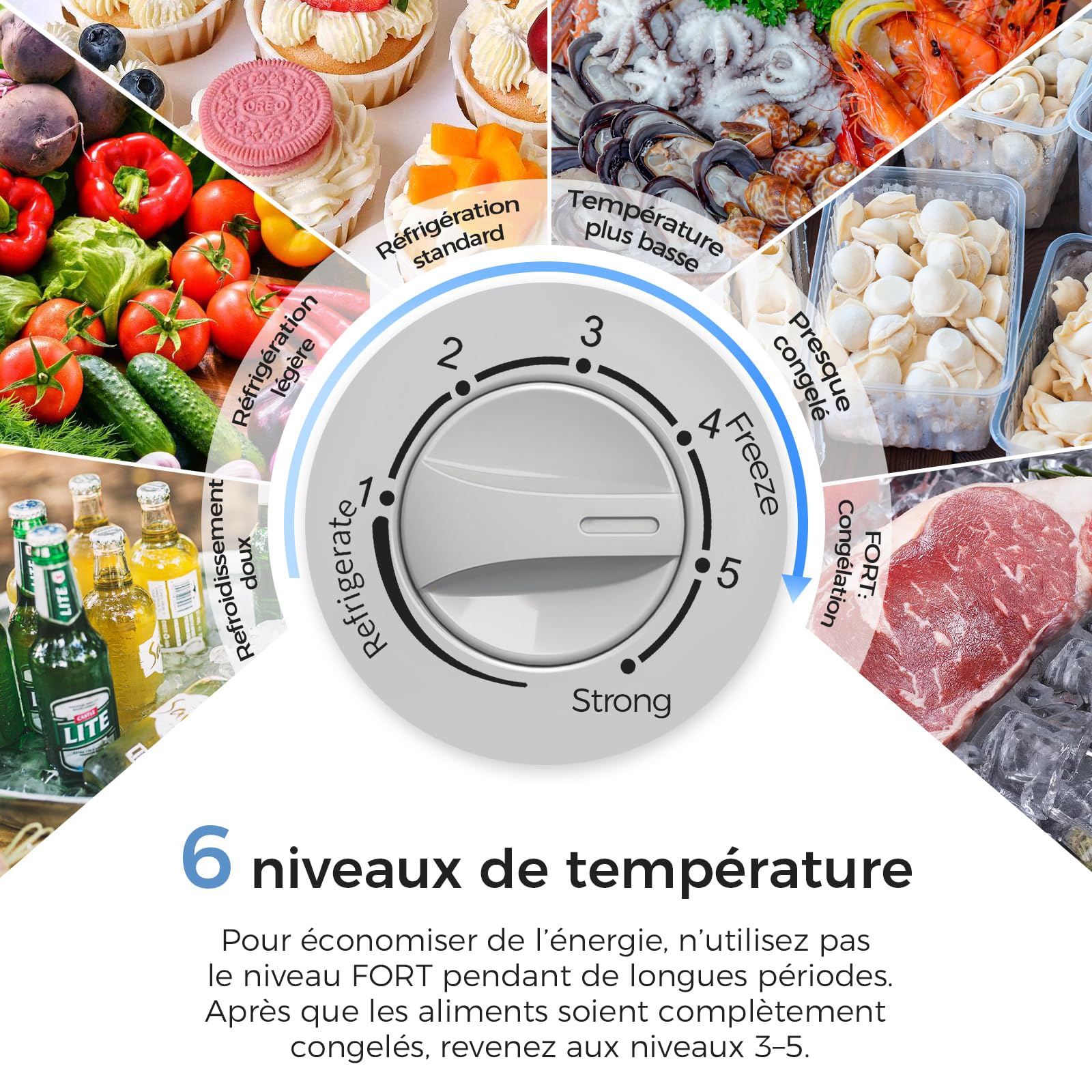 YASHE Congélateur coffre 100L, pose libre, Gris | 2 paniers amovibles, 6 niveaux de température, faible consommation d'énergie et fonctionnement silencieux de 45 dB