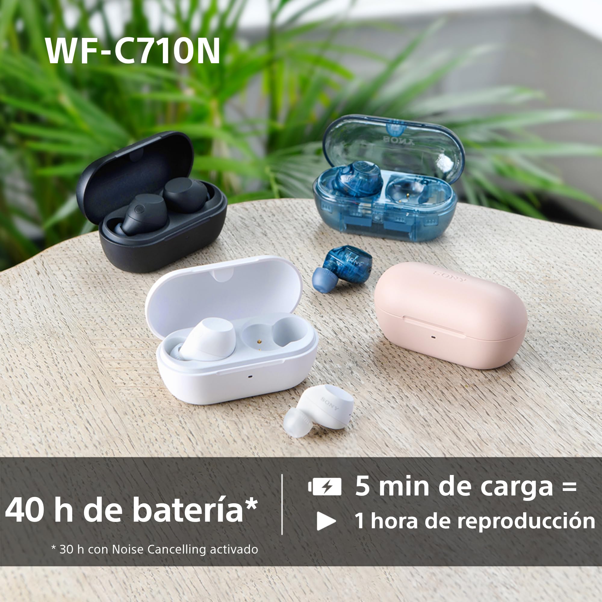 Sony WF-C710N Auriculares True Wireless con cancelación de Ruido Avanzada, Calidad de Llamadas con IA, Multipunto, IPX4, Batería hasta 40 Horas, iOS y Android, Blanco (Último Modelo)