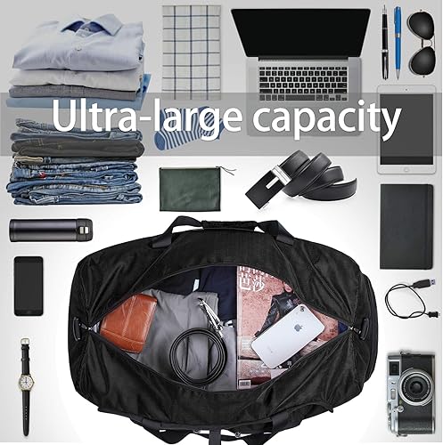 Miniatura 2 de Bolsas de lona para viajar, bolso plegable de fin de semana para la noche bolsa impermeable de viaje bolso de fin de semana, Negro), NH5520