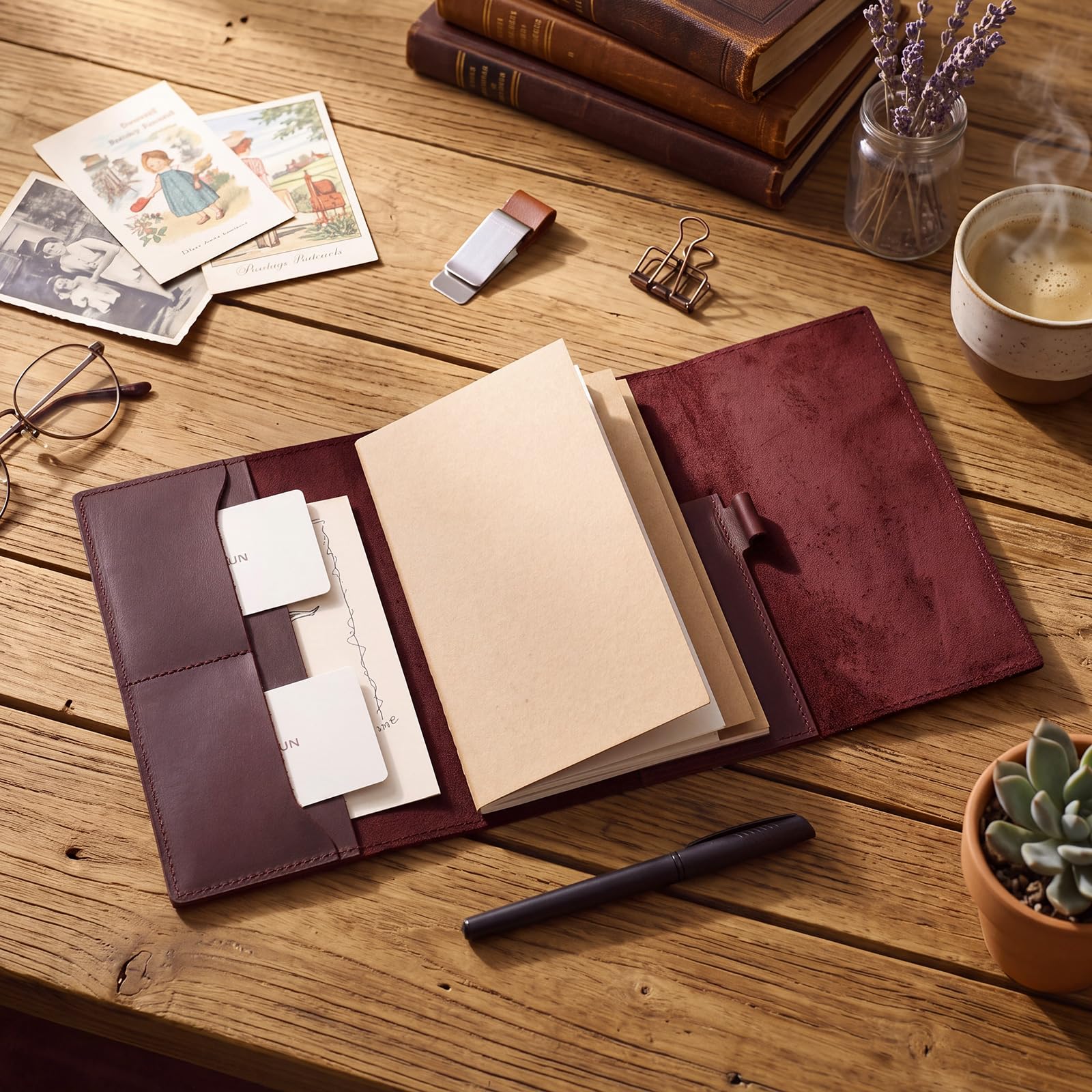 Eaasty Pocket - Cuaderno de viaje recargable de piel auténtica, color rojo