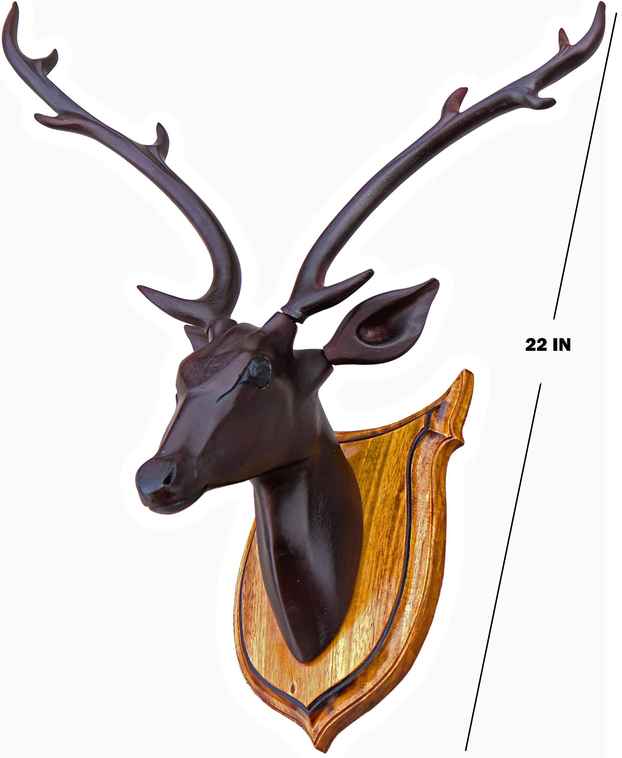 Bankura Traditional Art Center, Deer Head Long Neck Wooden Handmade Showpiece Wall Mounted and Wall Hanging Hook Home Decor 56cm, Black