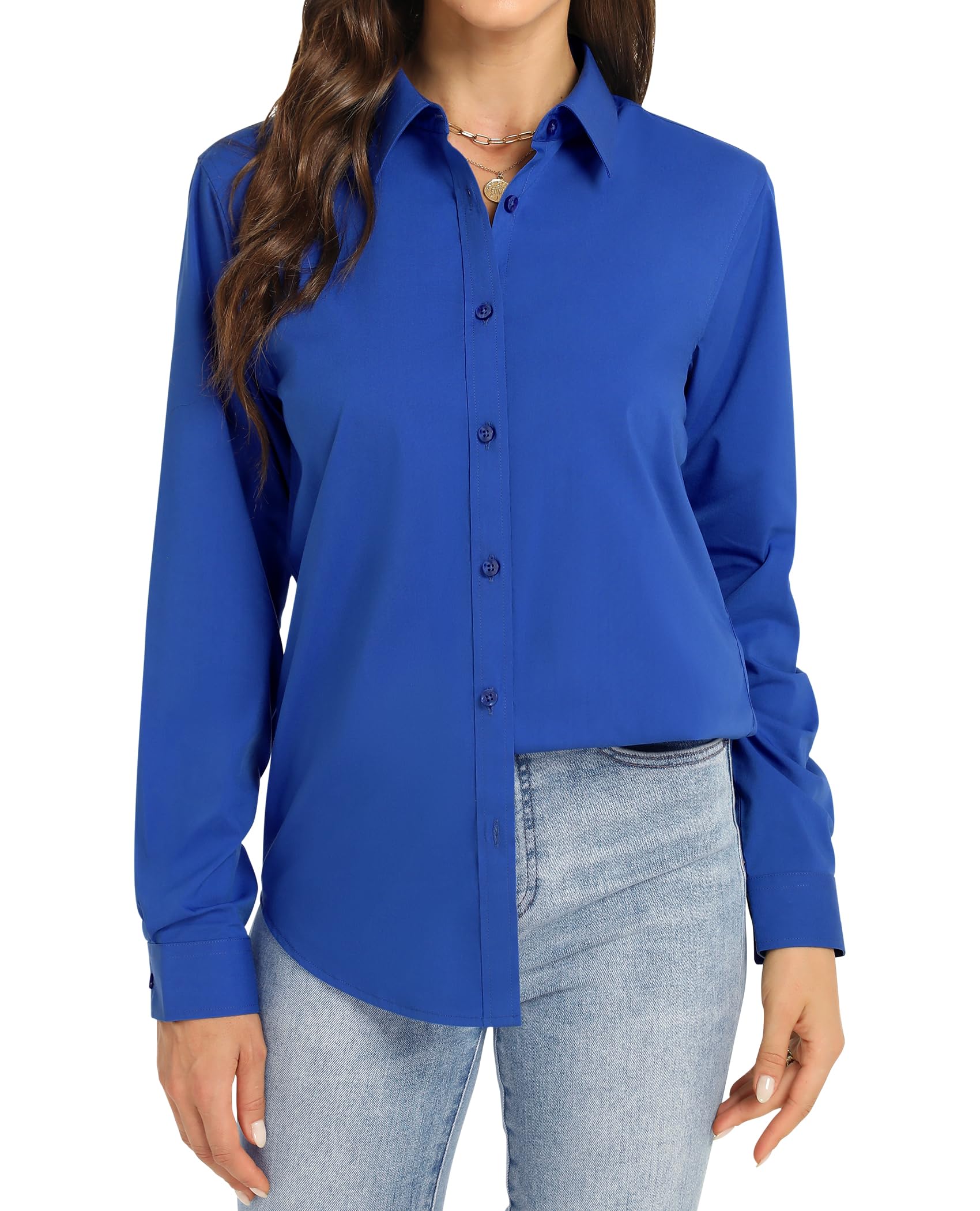 J.VER Bluse Damen Business Casual Bügelfrei Blusen Einfarbig Langarmshirt | Weicher Blickdicht, Regulärer Schnitt mit Reverskragen, Formell Lässig Damenbekleidung für Gartenparty Konzert Herbstfeier