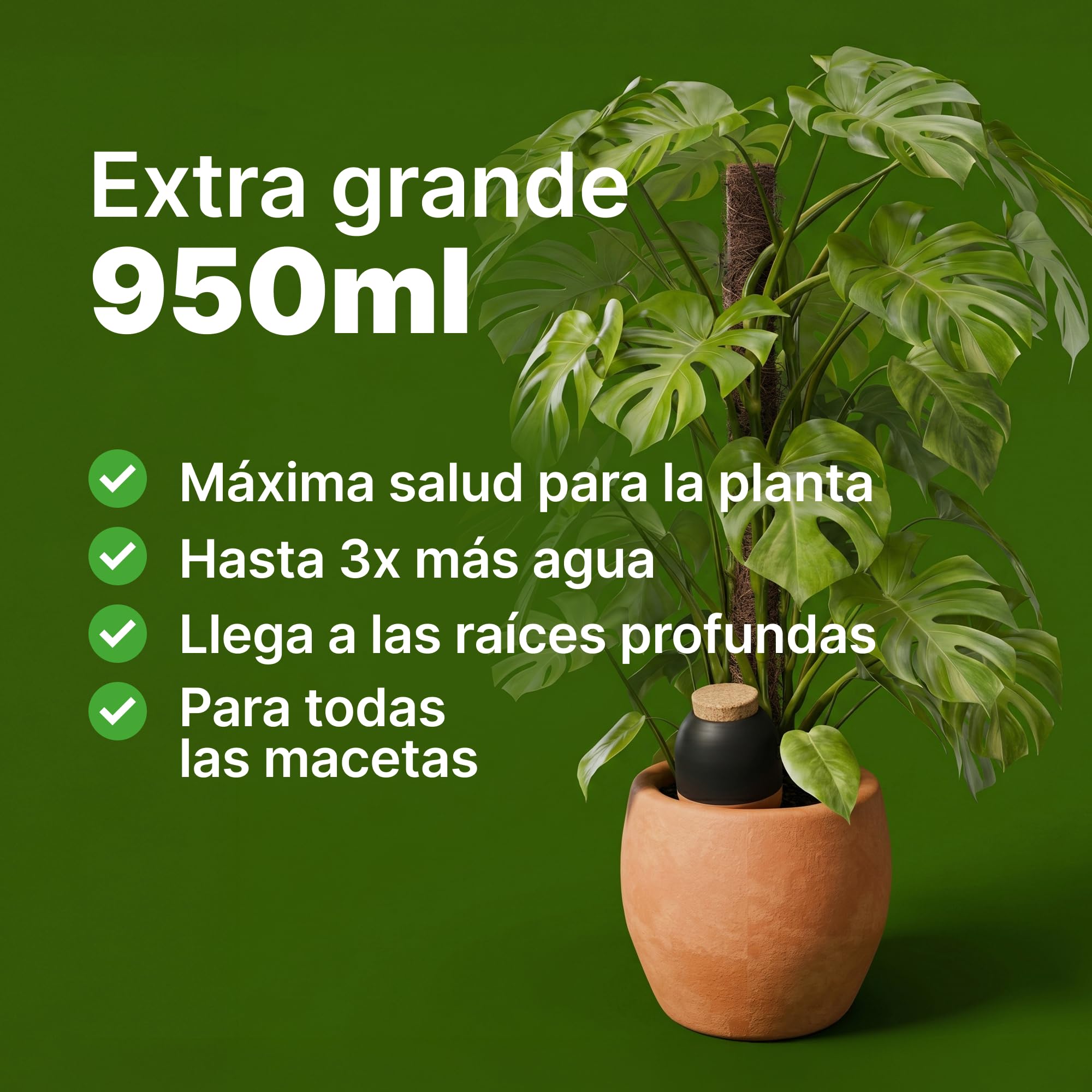 MINISMUS Autoriego Macetas Terracota, Autorriego Plantas Interior, Dispensador Agua, Regar Vacaciones, Cerámica Macetero, 950ml 4 Unidad