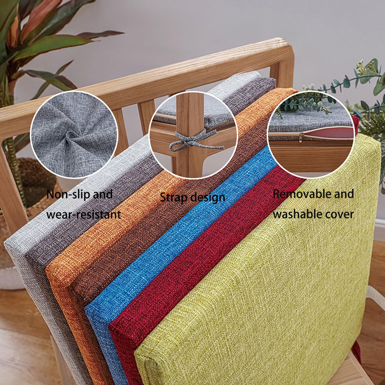 Cojines para Silla De Comedor De 35 X 35 Cm Poliéster Cuadrado Cuadros Cojines Cómodos para Silla De Cocina Cojín De Asiento Antideslizante Extraíble Decoración Jardín,R,6 Count(Pack of 1)