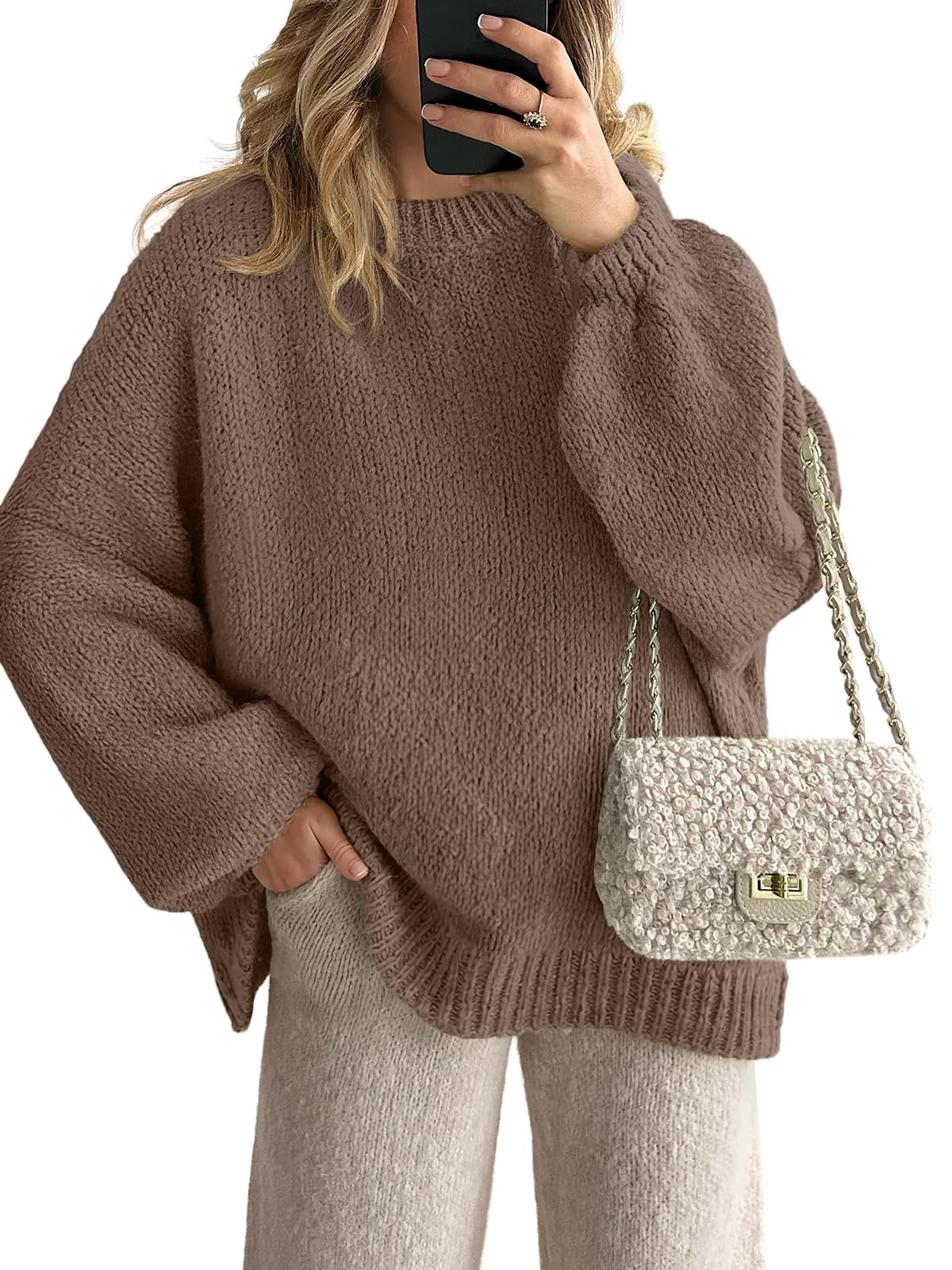 LILLUSORY Oversized Sweaters for Women Trendy 2025 Fall Fashion Outfits Fuzzy Crewneck Pullover Tops Cute Knit Sweaters