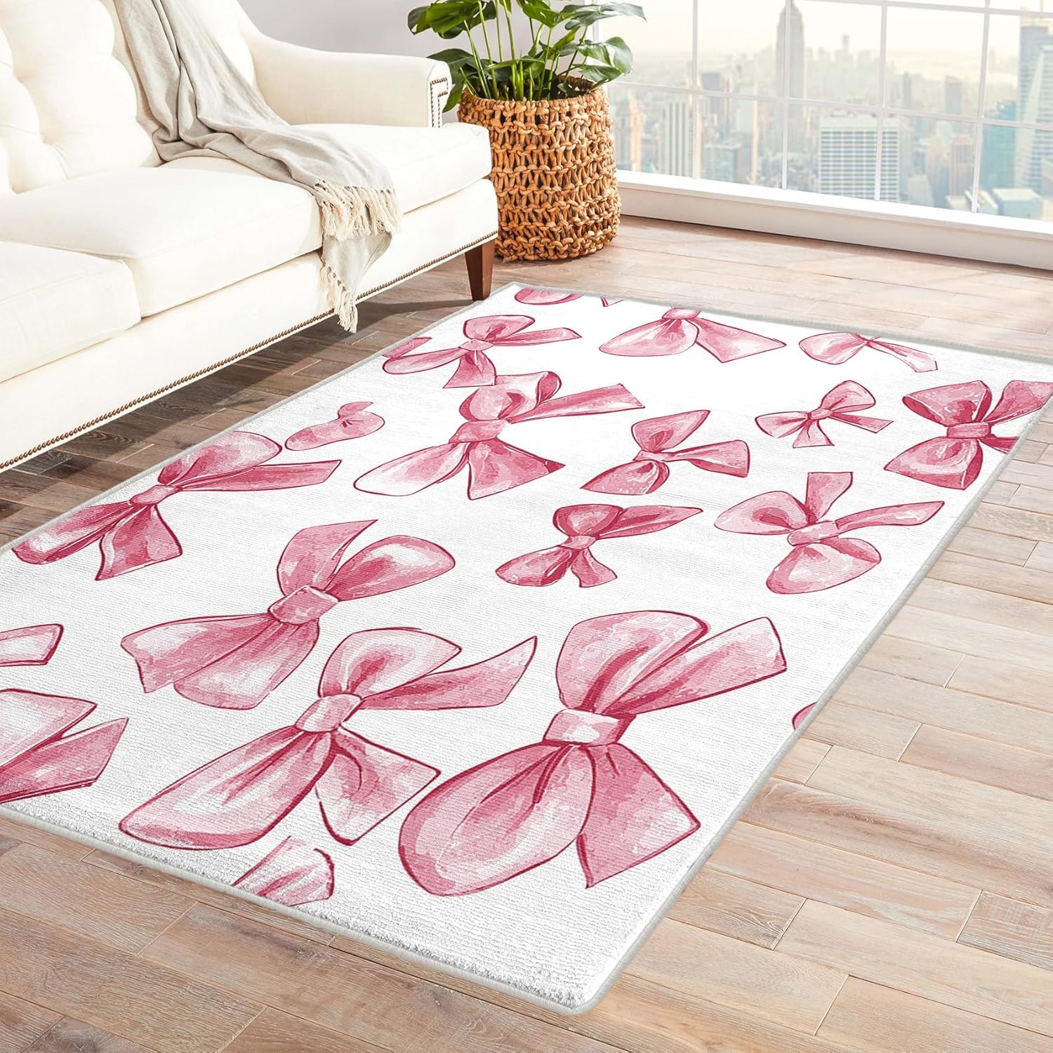 Amazon.com: XylQfirus Pink Bow Area Rug 8x10, Washable Coquette Bowknot ...