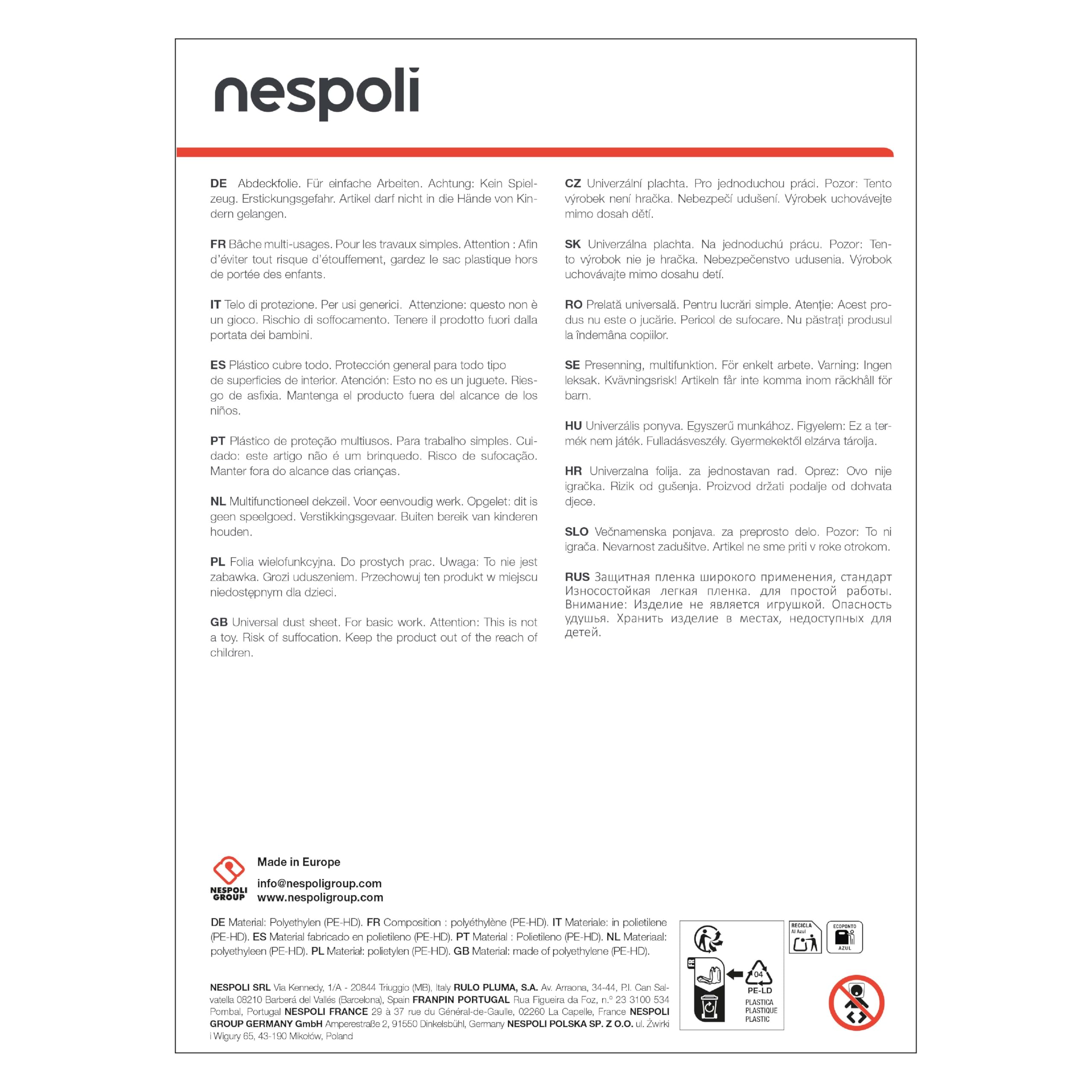 Nespoli – Telo Copritutto 4x5m per Cantieri, Ristrutturazioni, Lavori Domestici, Utilizzabile come Telo Impermeabile Esterno e Copri Moto, Telone Impermeabile per Esterno Resistente e Antistrappo 20m²