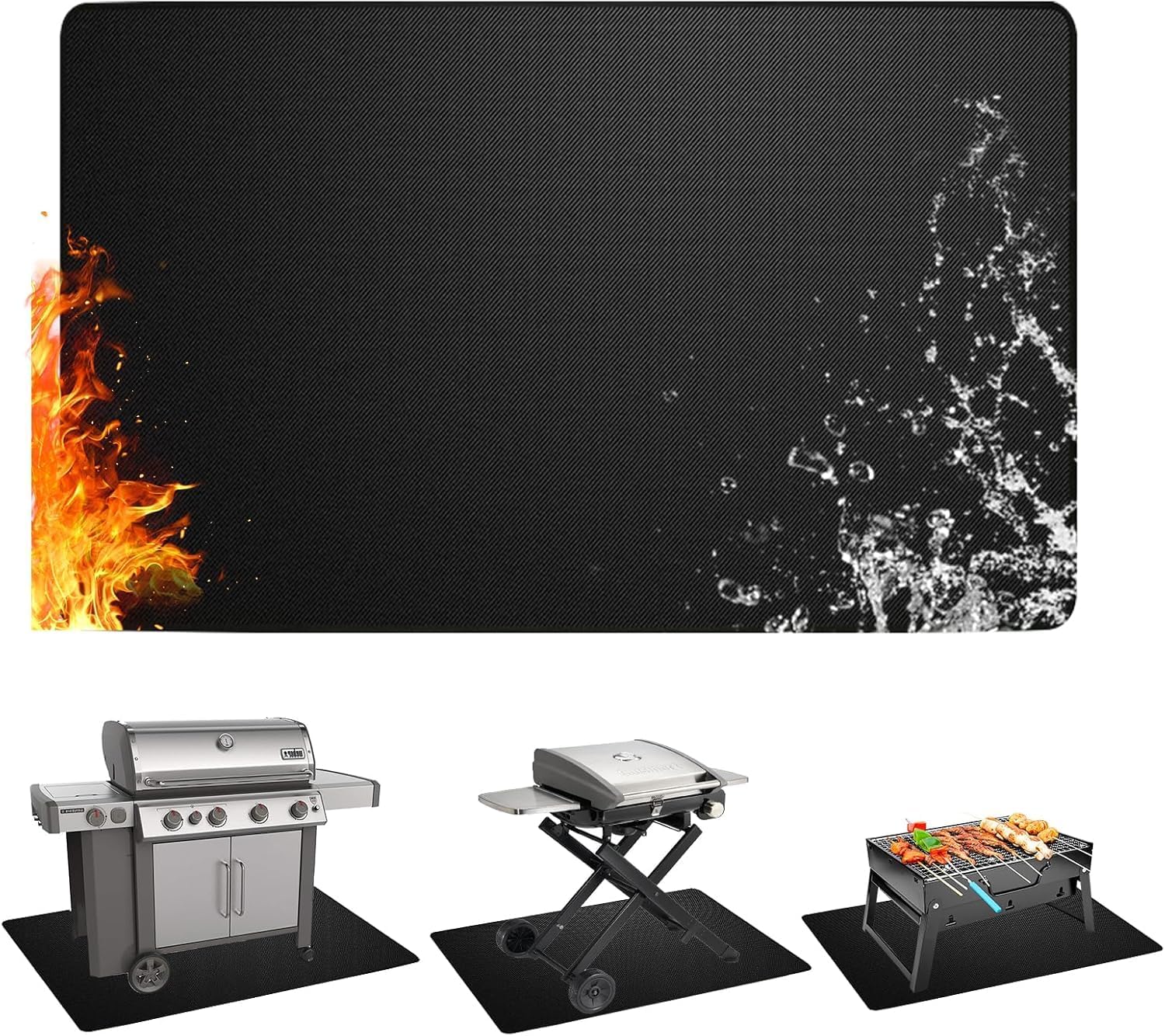 Grill Mats for Outdoor Grill,48X30 Inch Double Sided Fireproof Mat, Under Grill Floor Pads to Protector Deck and Patio, BBQ Fireplace Mat, Waterproof Oil-Proof