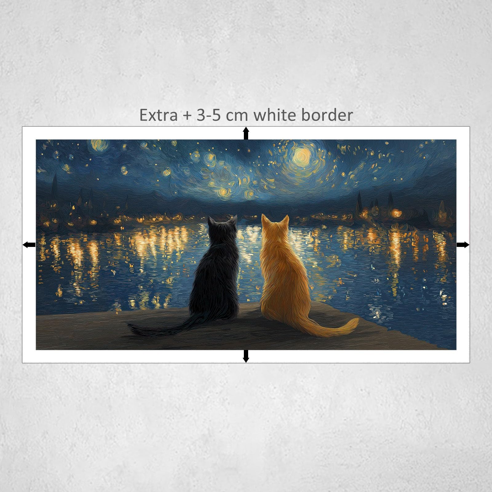 XXL Leinwandbild mit Rahmen Sternengucker Schwarz Orange Katzen, Moderne Leinwand Malerei Gemälde – Deko für Wohnzimmer Schlafzimmer Büro – Wasserfest Poster Deko 120x80 cm