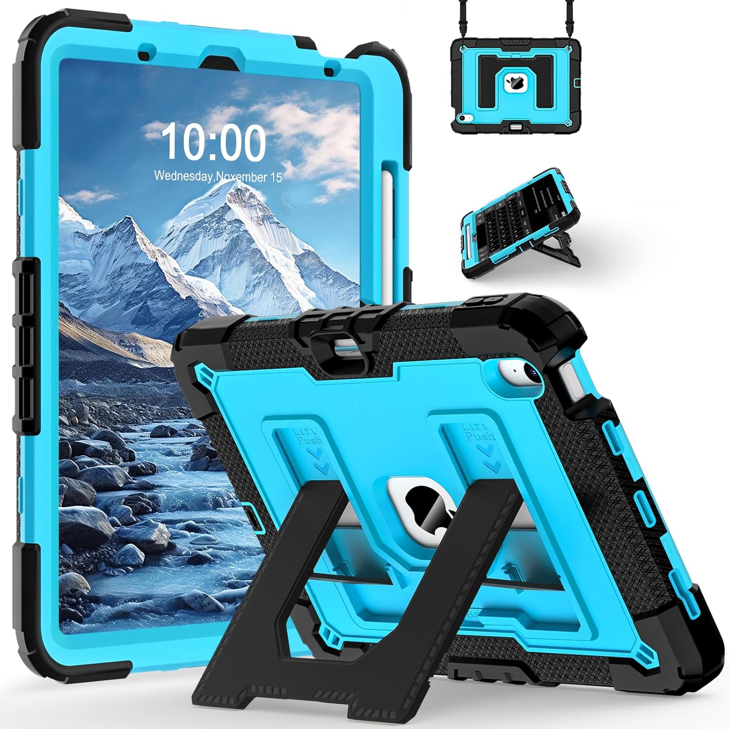 for iPad Air 11 Inch M3 (2025) /M2 (2024) iPad Air 5th/4th Generation Case 10.9 Inch (2022/2020),Military Grade Shockproof iPad Case Air 11 Inch for Kids with Pencil Holder, Black Blue Black Blue For iPad Air 11" (M3/M2) / iPad Air 5th/4th Gen