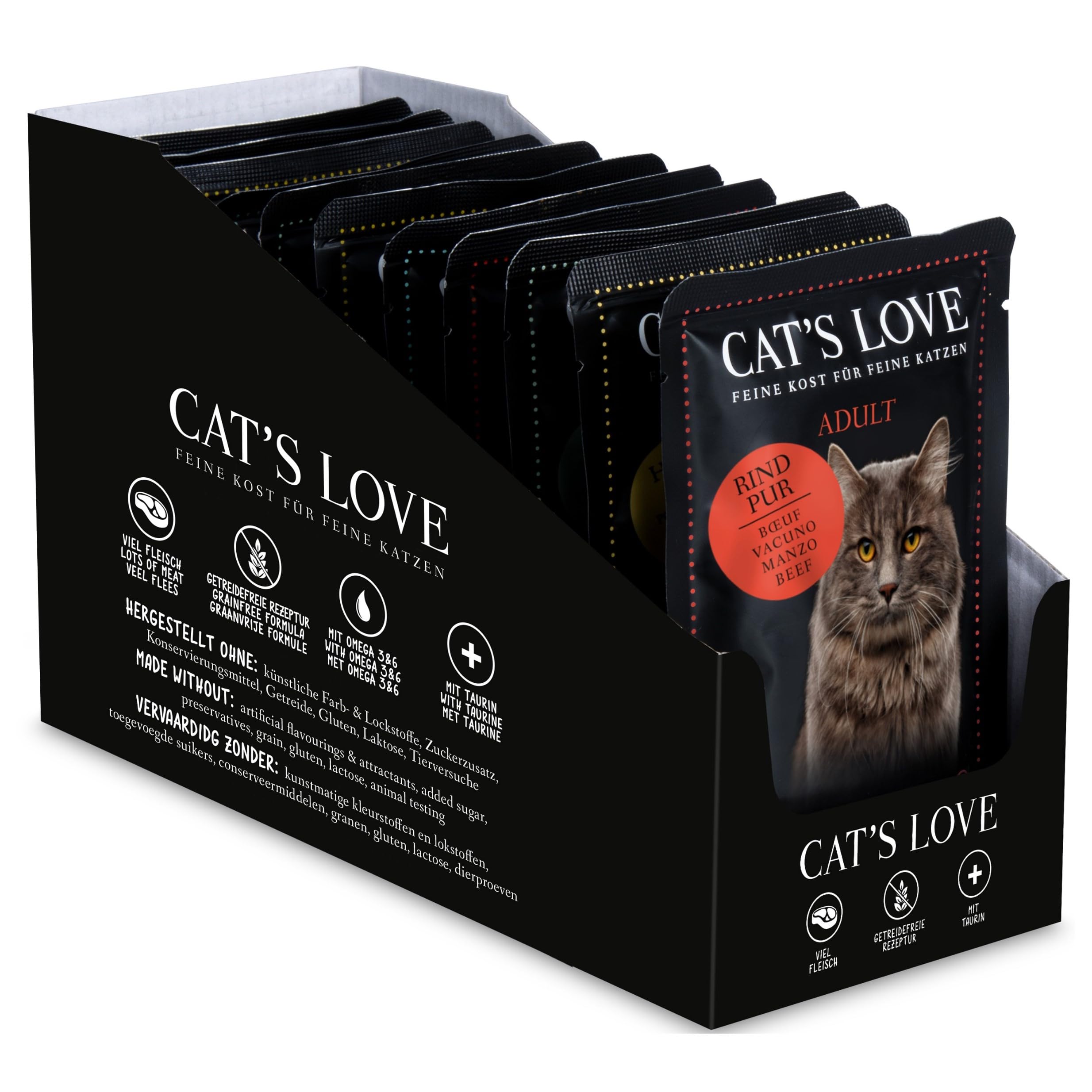 Cat'S Love | Mokra karma dla kotów, różne koperty, 24 x 85 g, bez zbóż i sztucznych dodatków | (24 x 85 g, opakowanie zbiorcze)