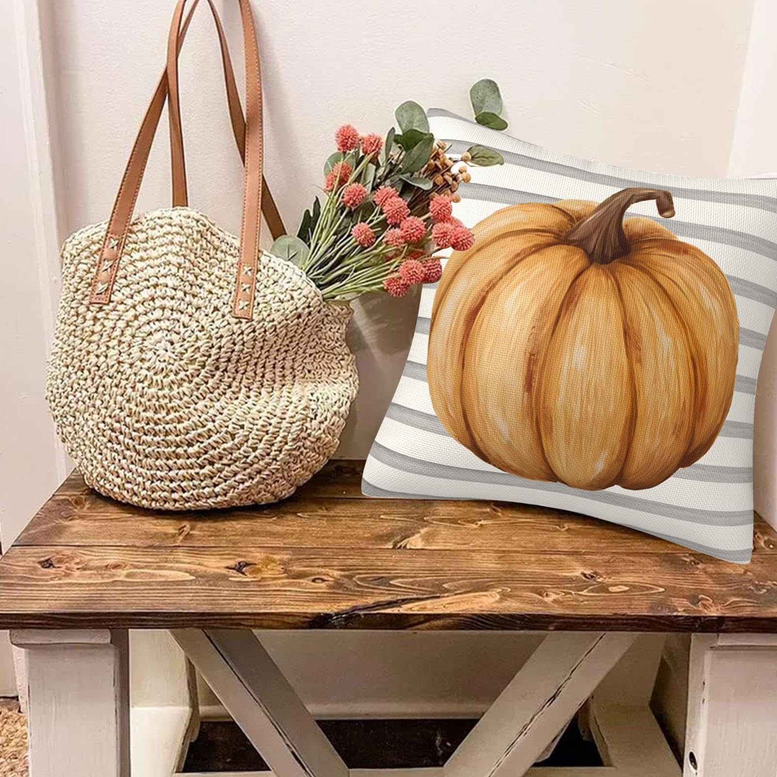 DFXSZ Lot De 4 Housses De Coussin D'automne 45,7 X 45,7 Cm Aquarelle, Citrouille, Feuilles D'érable, Citrouille Joyeuse, Décoration D'automne, De Ferme, Pour La Maison Et Le Canapé