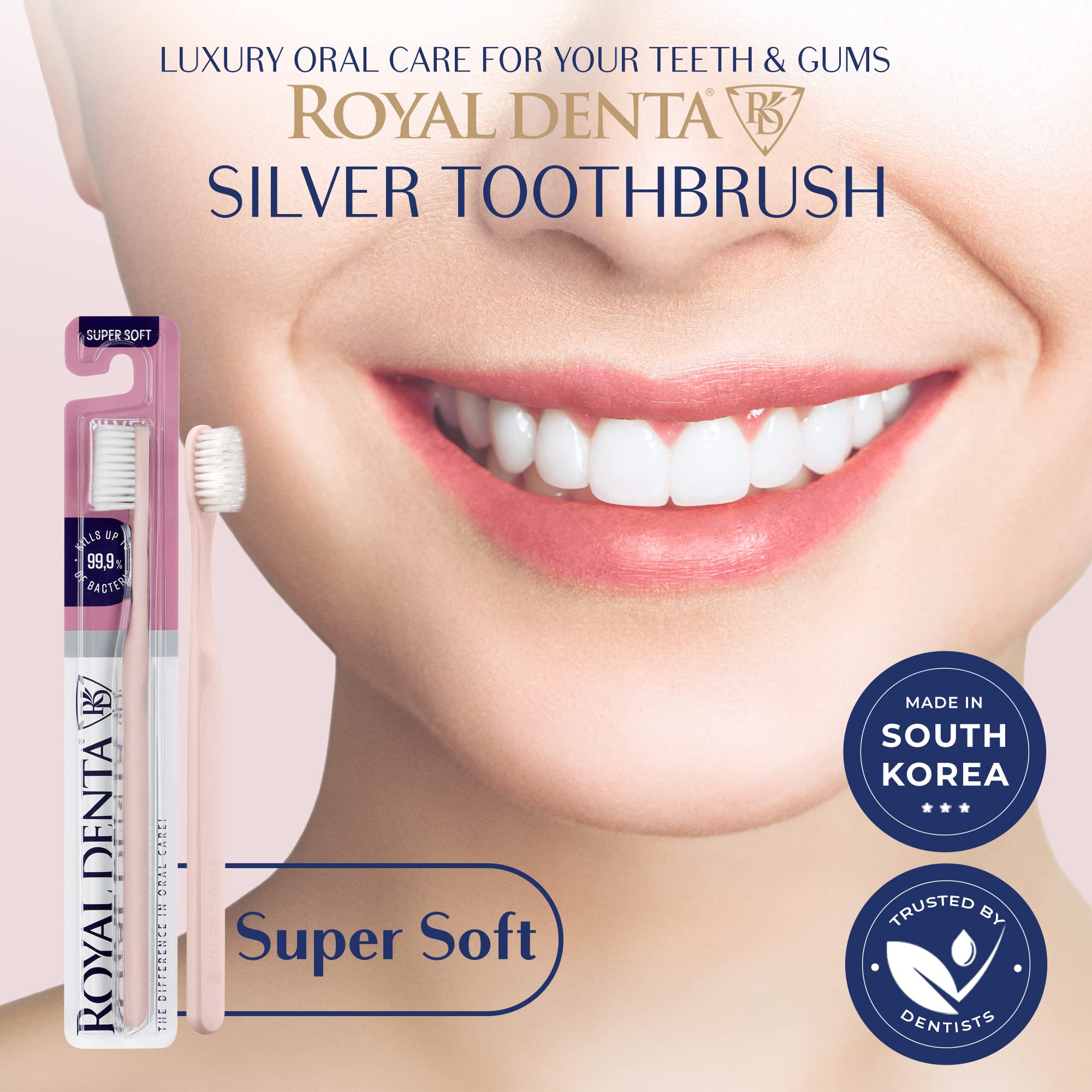Royal Denta Super Soft Toothbrush for Adults Extra Soft Bristle Manual Toothbrush with Dual Length Silver Infused Bristles for Sensitive Teeth & Gums - Image 2