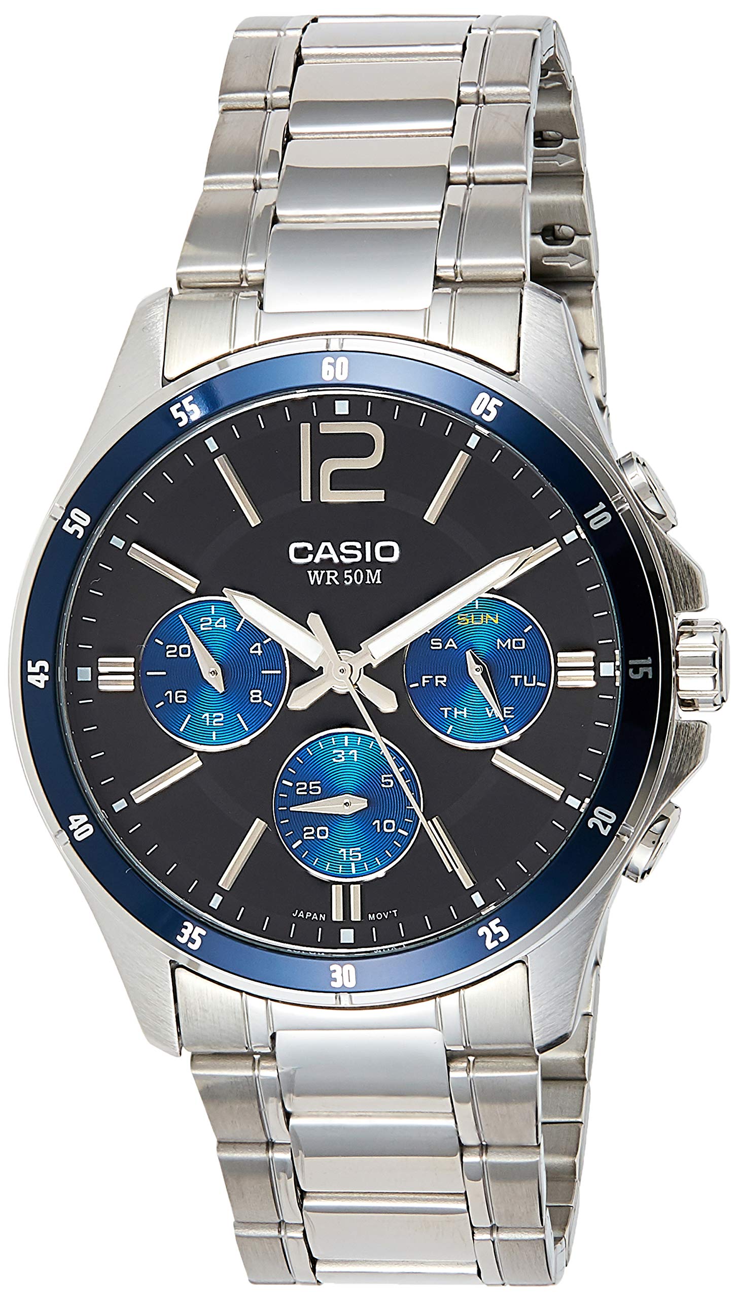Casio Stainless Steel Watch For Men Silver/Black/Blue