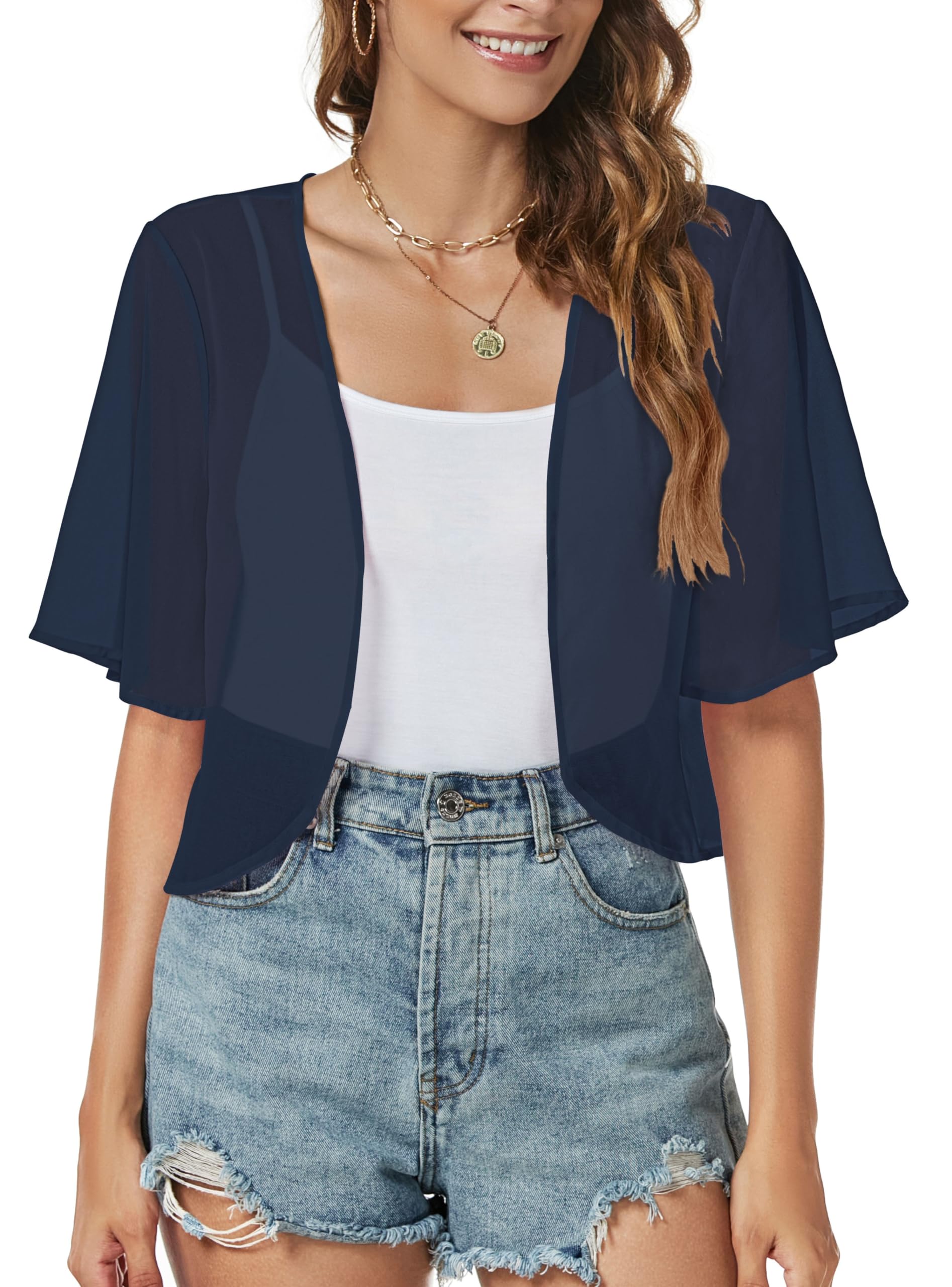 ZNVGIRLWomen Shrug Chiffon Cardigans Open Front Short Sleeve Bolero for Evening Dressy