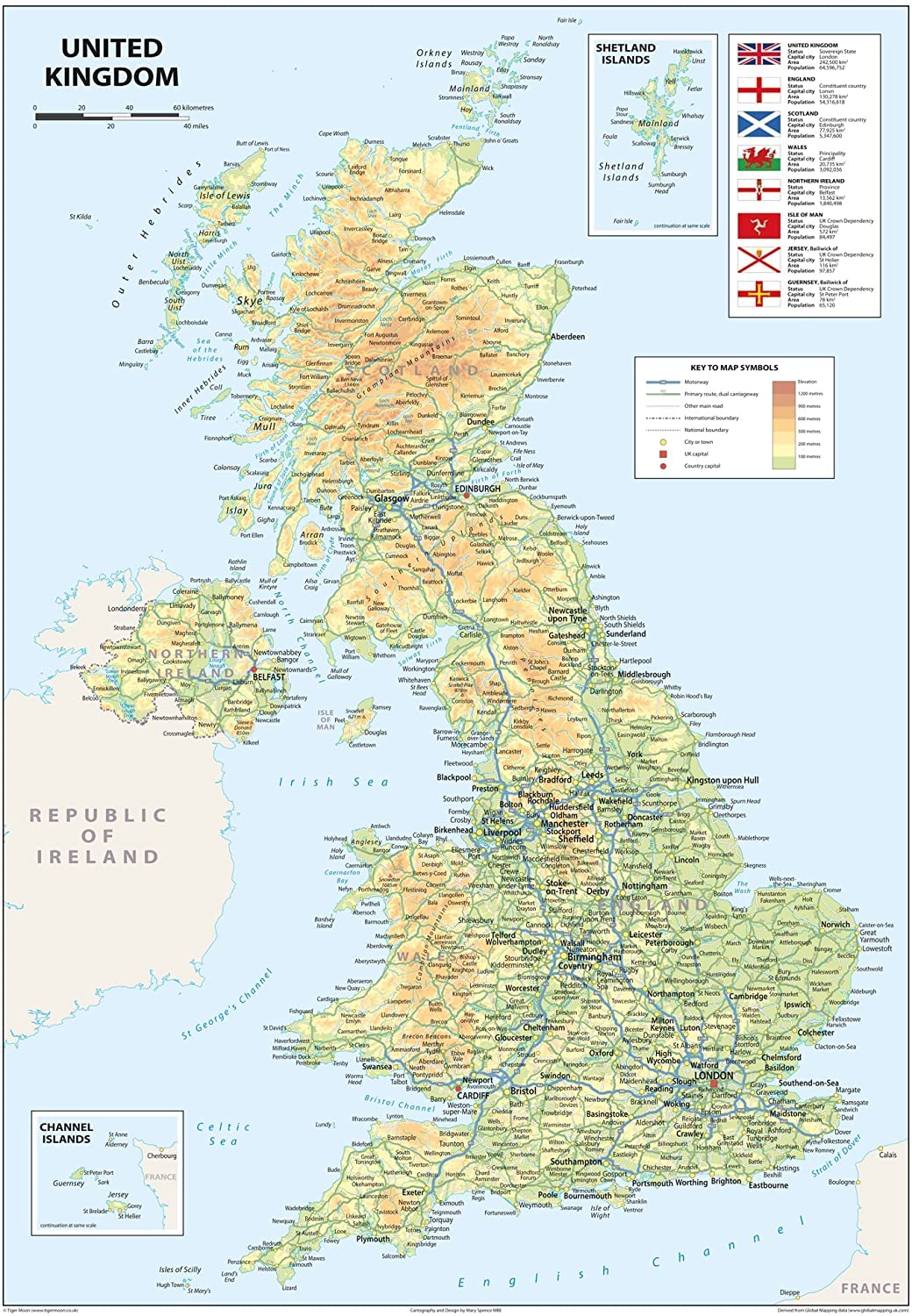 United Kingdom of Great Britain and Northern Ireland Map - 16.5 x 23.3 inches - Paper Laminated