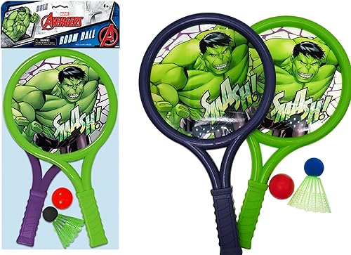 JA-RU Marvel Hulk - Juego de raquetas (1 paquete, 2 raquetas), juguetes de raqueta de plástico para niños y adolescentes. Divertidos juegos