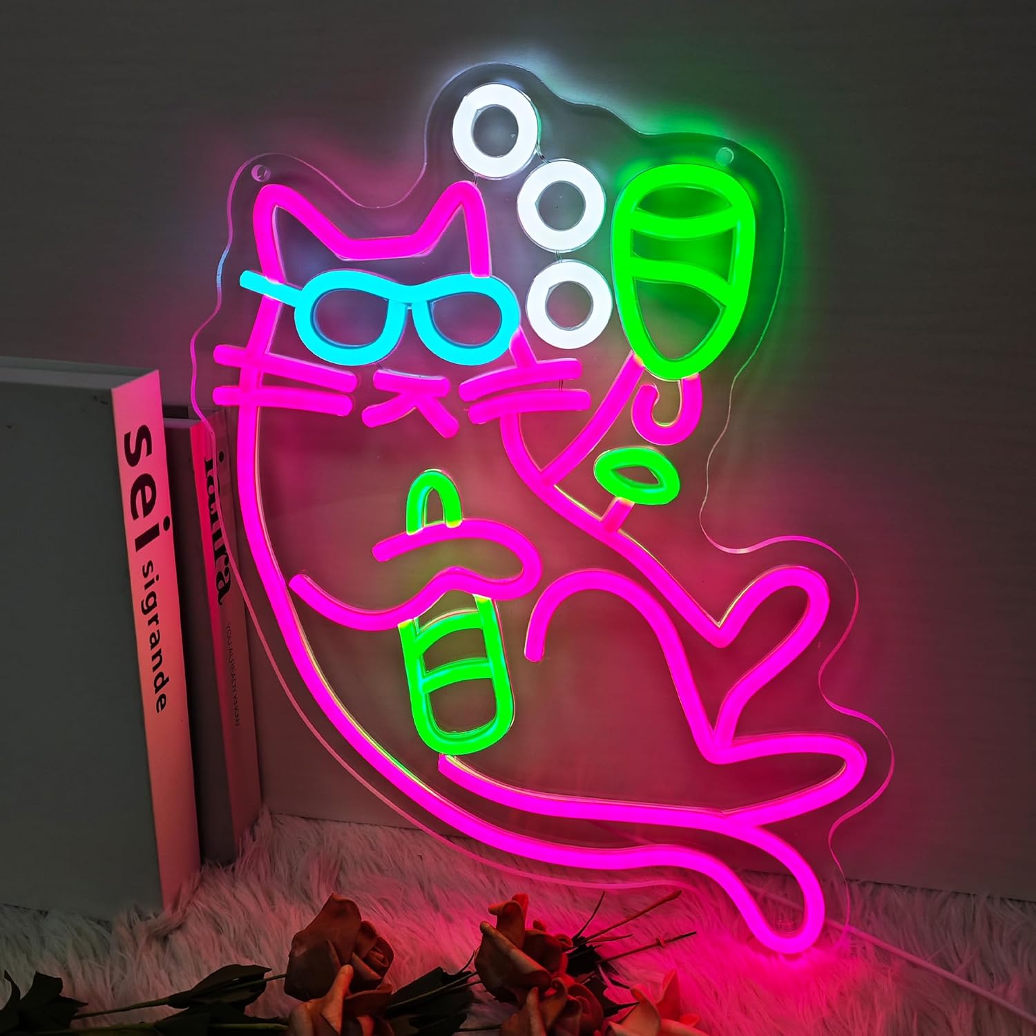 Cat Beer Neon Signs Cat Gifts for Men (Women) Home Decor Cat Beer Pink Led Sign Bar Light Up Signs for Bedroom Men Cave Decor Birthday Party