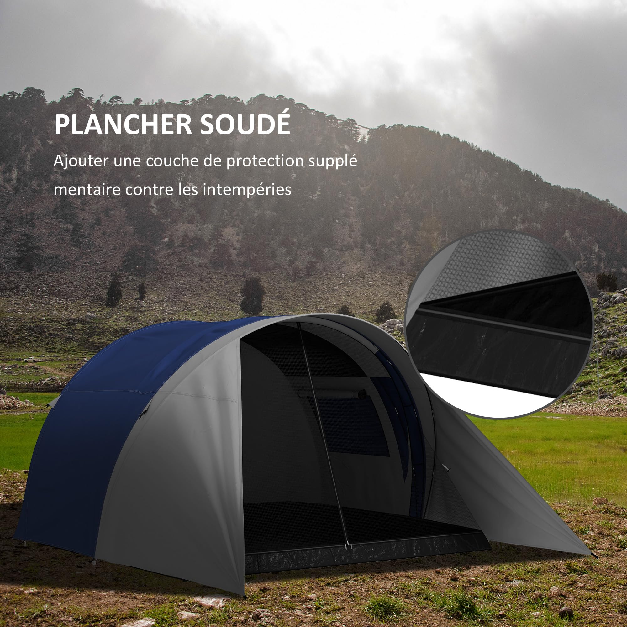 Outsunny Tente de Camping familiale 3-4 Personnes avec Double Toit 3000 mm et Sac de Transport, Tente Tunnel étanche légère ventilée Facile à Monter, dim. 390L x 315l x 188H cm