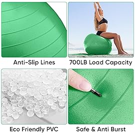 APEXUP Yoga Ball Exercise Ball, Anti Slip Stability Ball Chair, Heavy Duty Large Gym Ball for Fitness, Balance, Core Workout and Physical Therapy (M (19~22) 55cm, Dark Green)