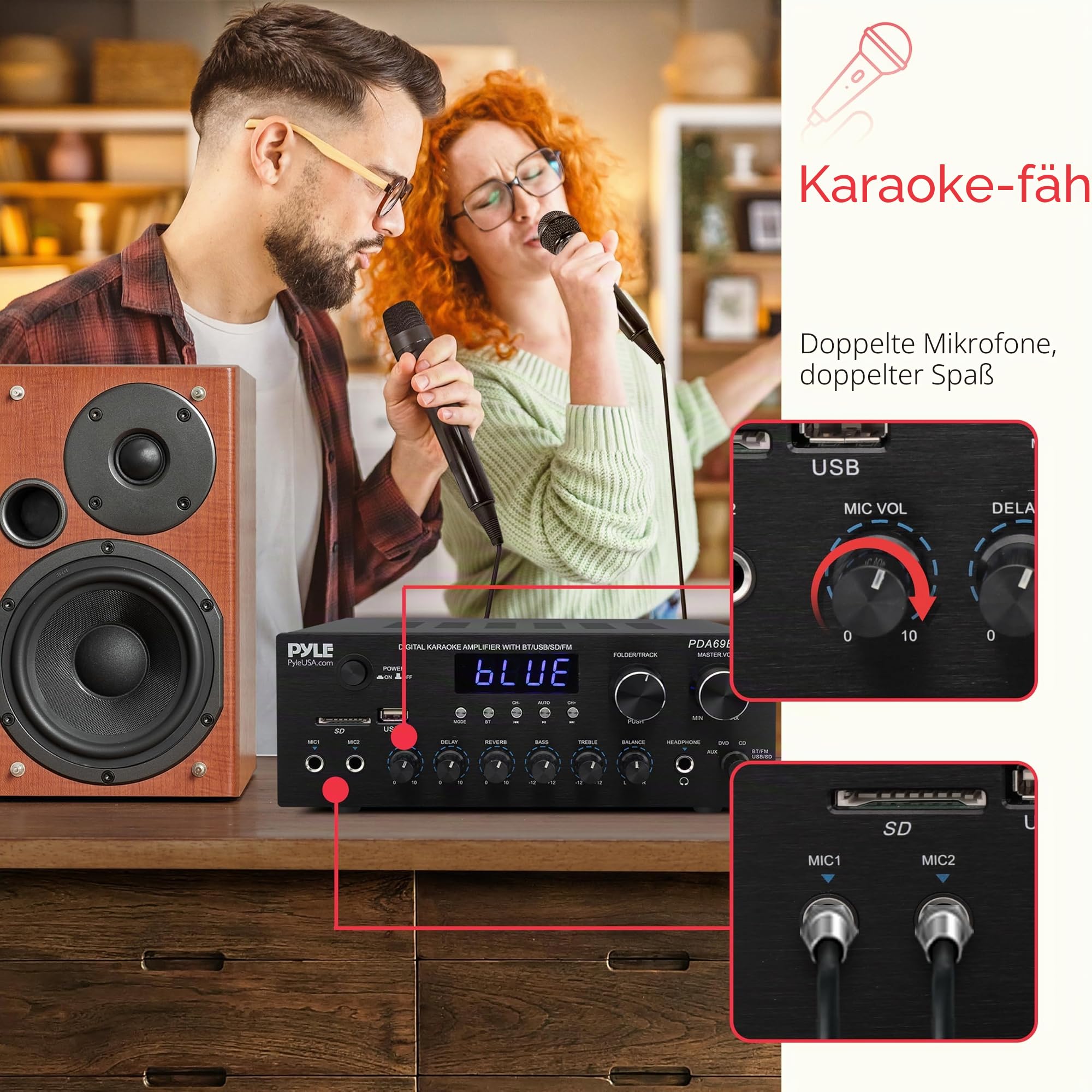 Pyle Stereo Amplifier Audio Receiver Sound System with Bluetooth Wireless Streaming, MP3/USB/SD/AUX/FM Radio