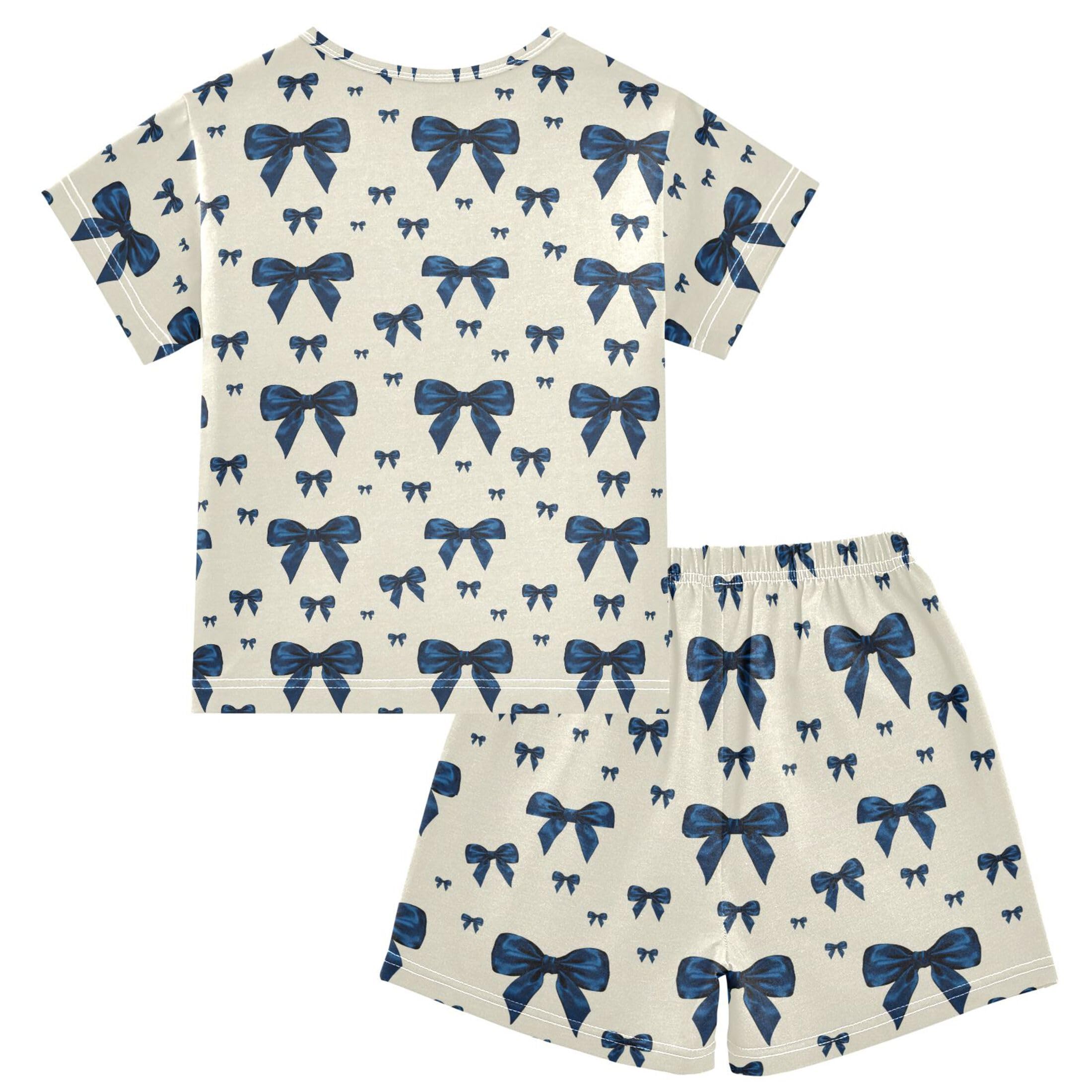 UMIRIKO Blue Bows Summer Short Sleeve Pajamas Sleepwear PJ Set B0404869