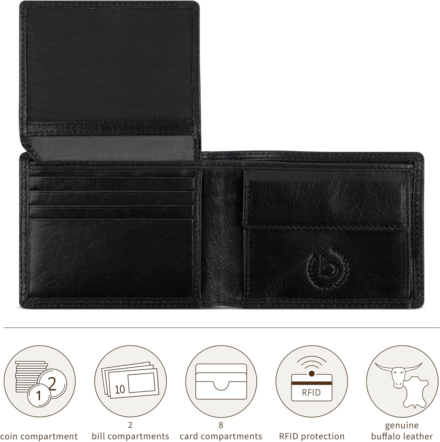 bugatti Savona Leather Wallet with RFID Protection, black, S, Contemporary image 5