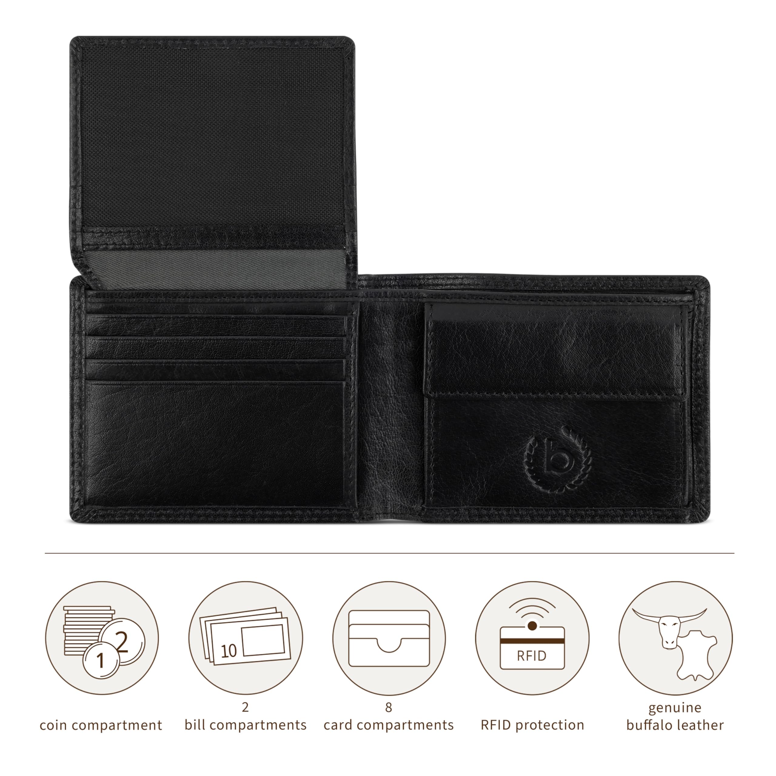 bugatti Savona Portafoglio in pelle di bufalo conciata al vegetale, RFID, formato orizzontale, da uomo - Nero