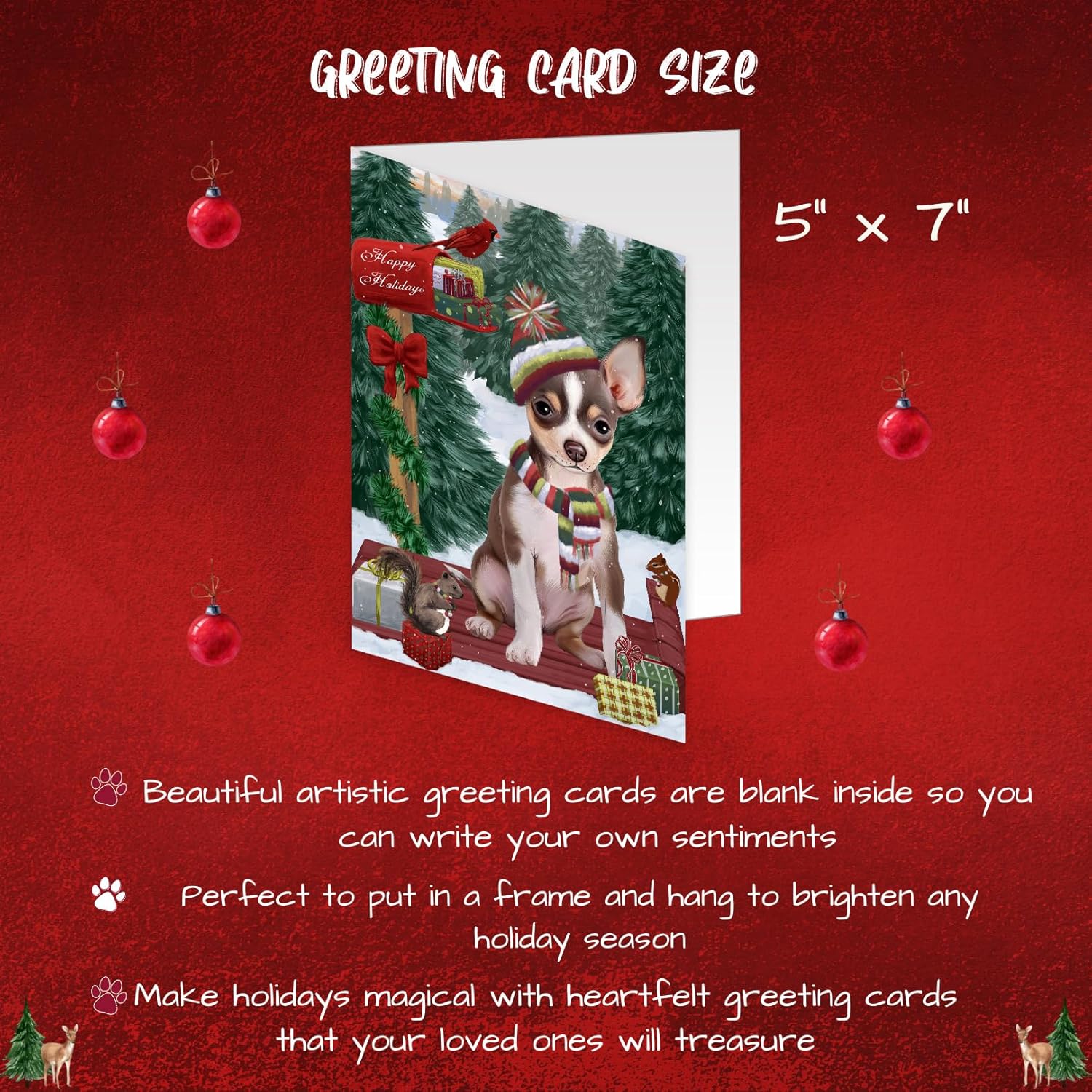 Merry Christmas Woodland Sled Chihuahua Dog Greeting Cards - Adorable Pets Invitation Cards with Envelopes - Pet Artwork Christmas Greeting Cards GCD69206 (10 Greeting Cards)