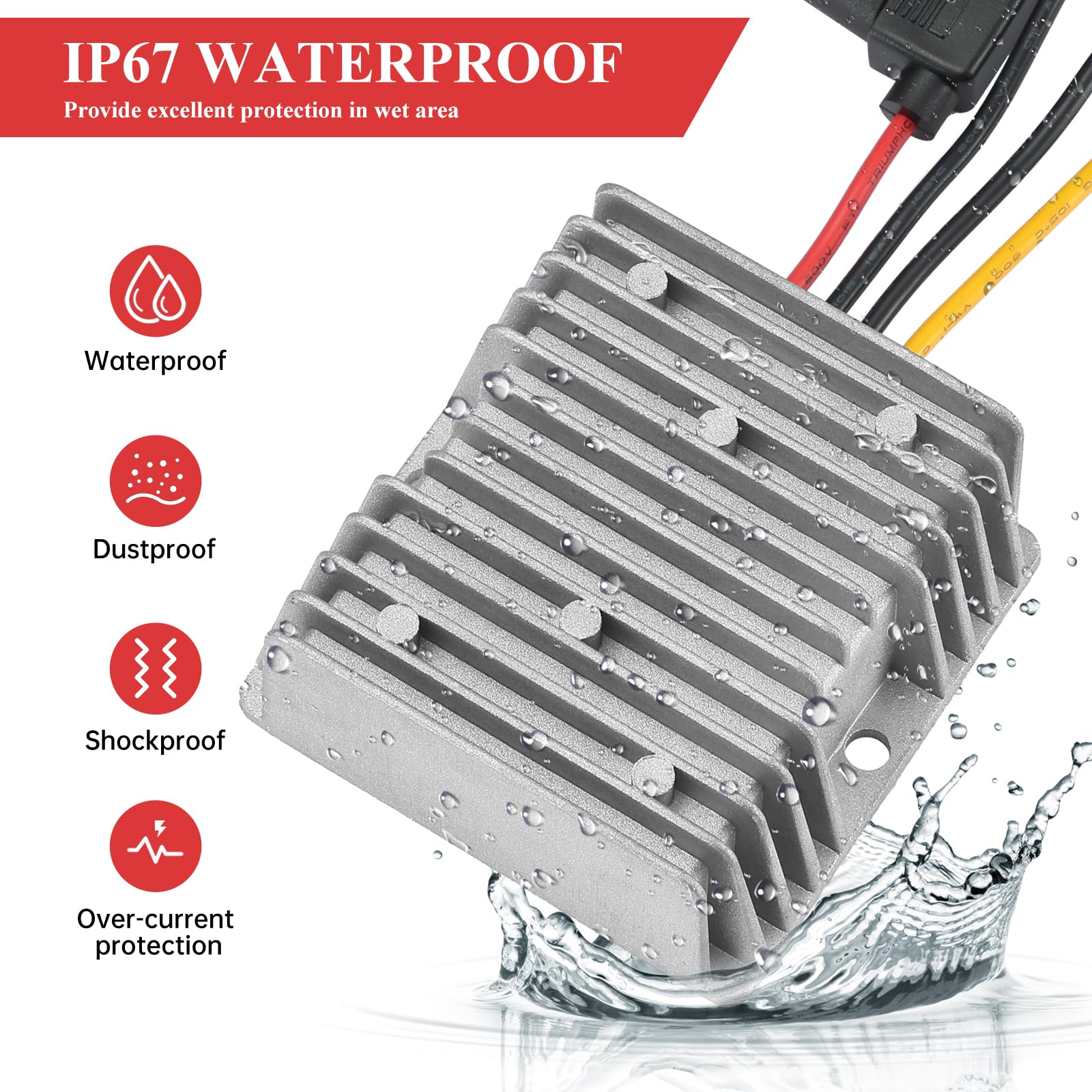 Convertidor de Voltaje DC 20V-90V a 12V 20A, Regulador de Voltaje DC 24V 48V 72V a 12V 240W Buck Transformador Impermeable para Motor Camión Vehículo Barco, etc.