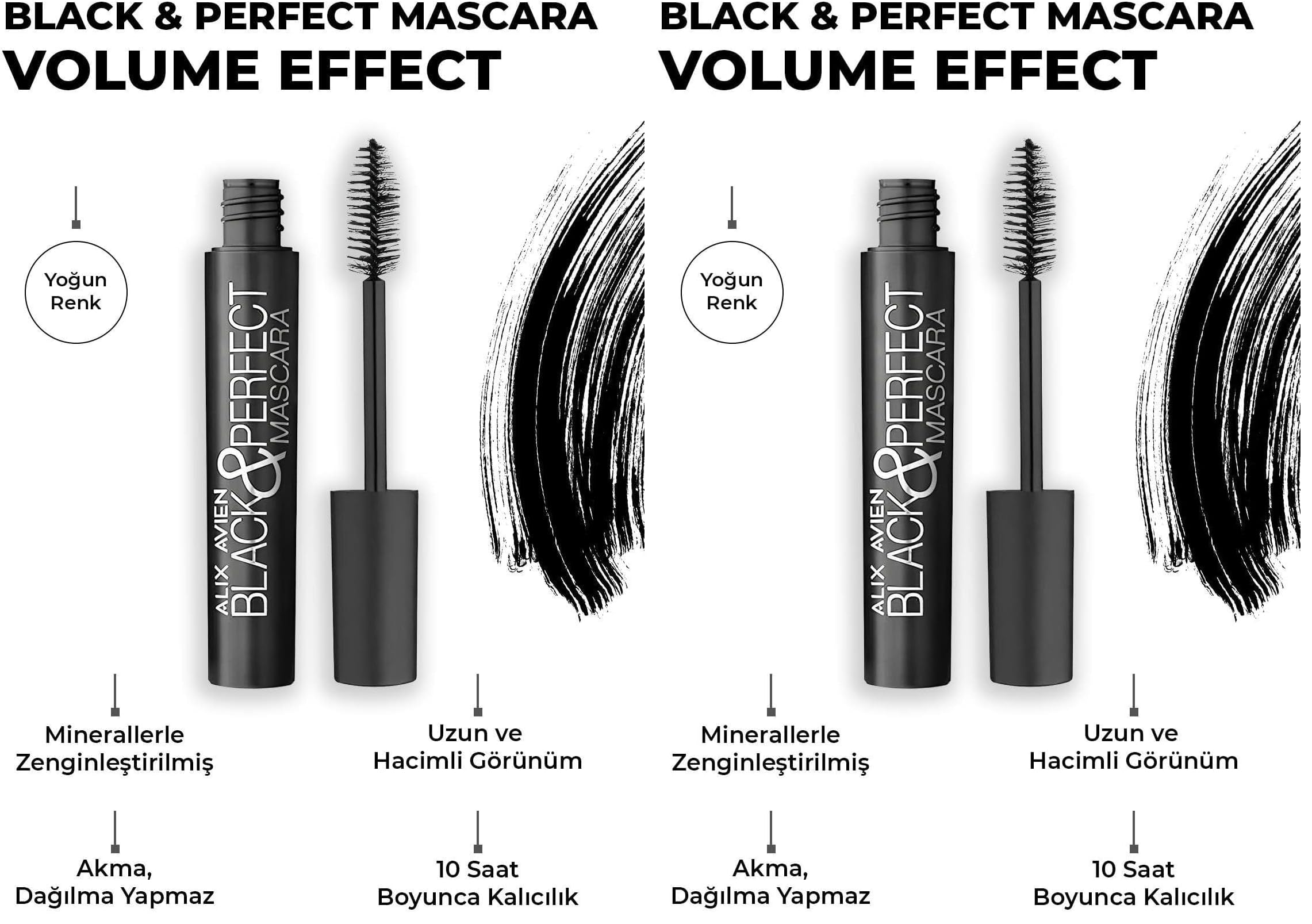 ALIX AVIEN Black & Perfect Mascara - Hacim Veren Etkisiyle Kıvrımlı Kirpikler (2 paketi)