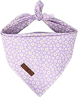 Lionet Paws Spring Daisy Purple Dog Bandana - Washable Cotton Triangle Scarf for Small Medium Large Dogs Boys Girls