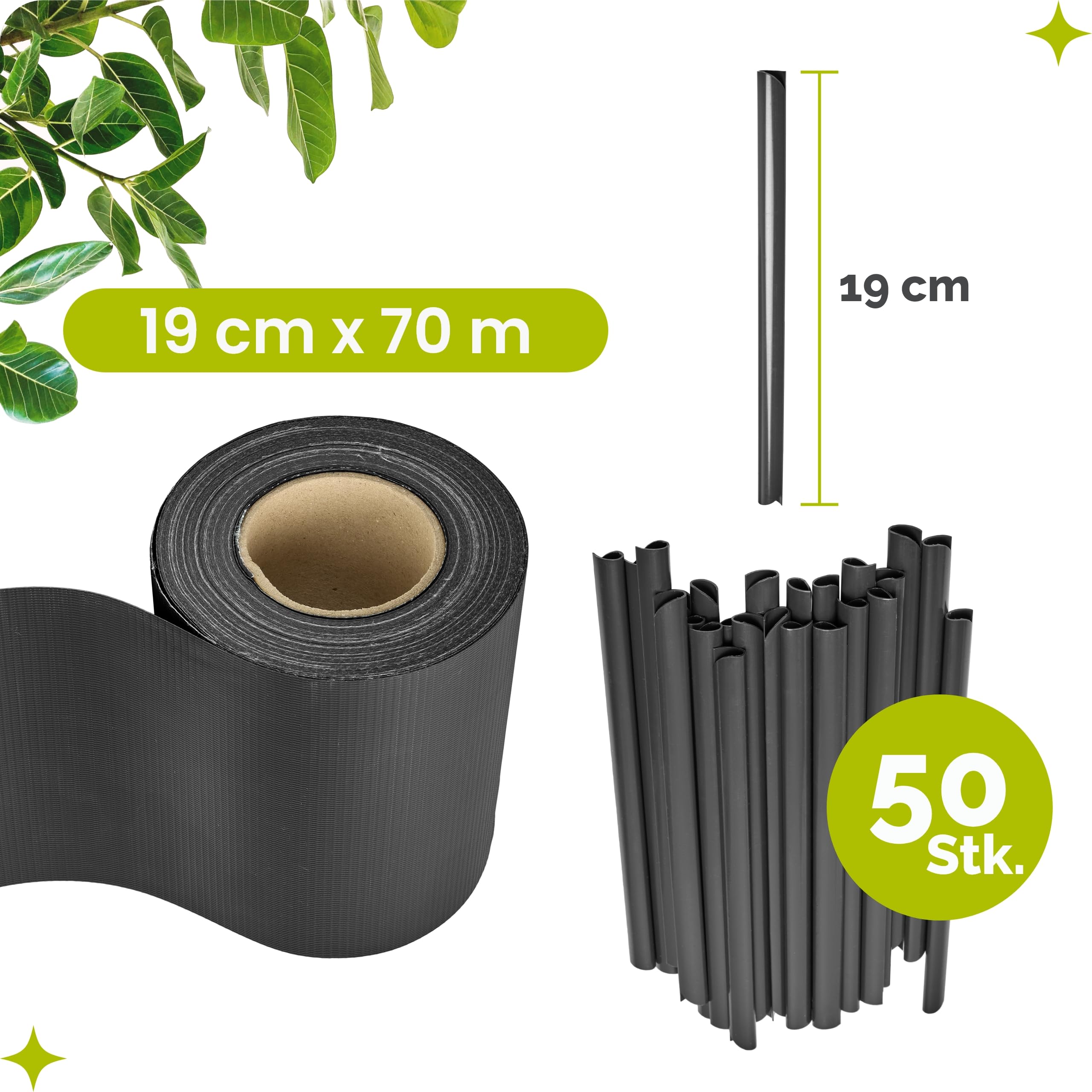 Garronda Brise Vue Jardin Balcon PVC 19 cm Rouleau 70 m 450 g/m² GD-0173 | Bandes Occultantes pour Clôture Extérieure, avec 50 Clips, Compatible Panneaux Double Fil et Garde-Corps, Anthracite RAL7016