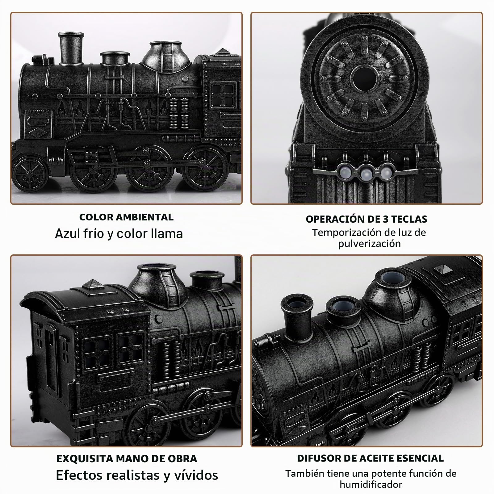 Humidificador de tren de 300 ml, humidificador de aire, difusor de aceites esenciales, humidificador de aire para cámara ultrasónica, para una humidificación eficaz y una distribución de perfumes