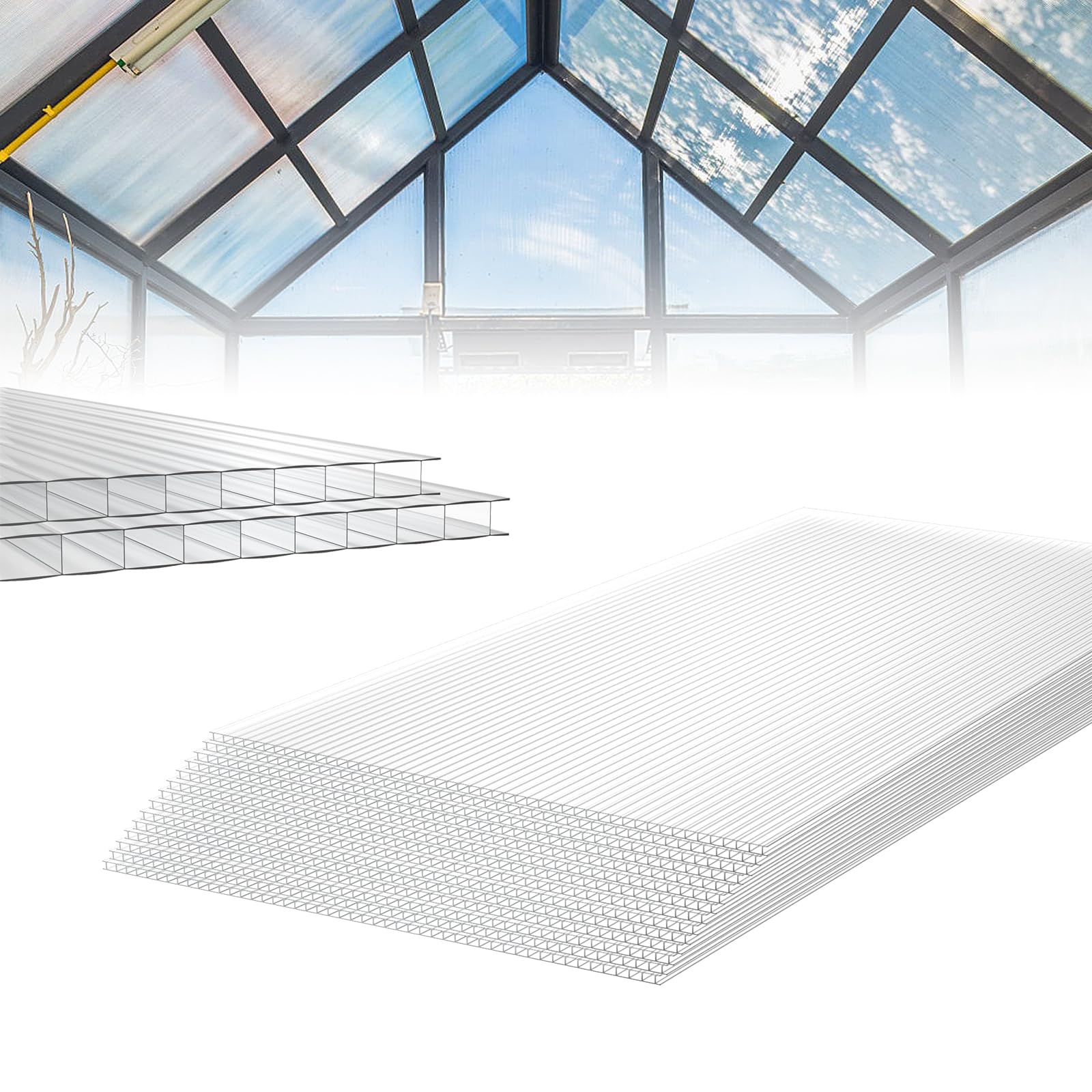 LARS360 14 sztuk płyt komorowych z poliwęglanu, płyty zastępcze 1210 x 605 x 4 mm, ok. 10,25 m², podwójna płyta komorowa, odporna na uderzenia i promieniowanie UV, do szklarni, ogrodnictwa, wiaty