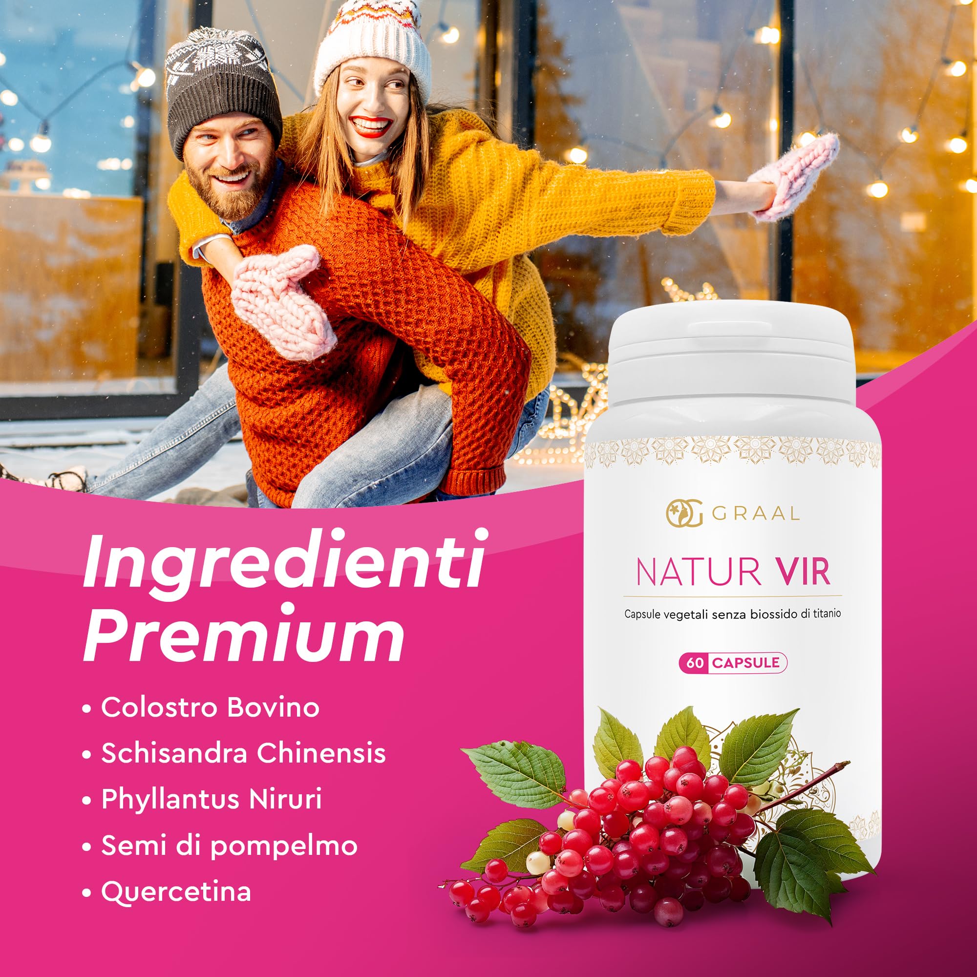 Graal Natur Vir - Colostro e Quercetina per Difese Immunitarie - Supporta la Salute Intestinale - Antiossidante Naturale - Ideale per il Recupero Fisico