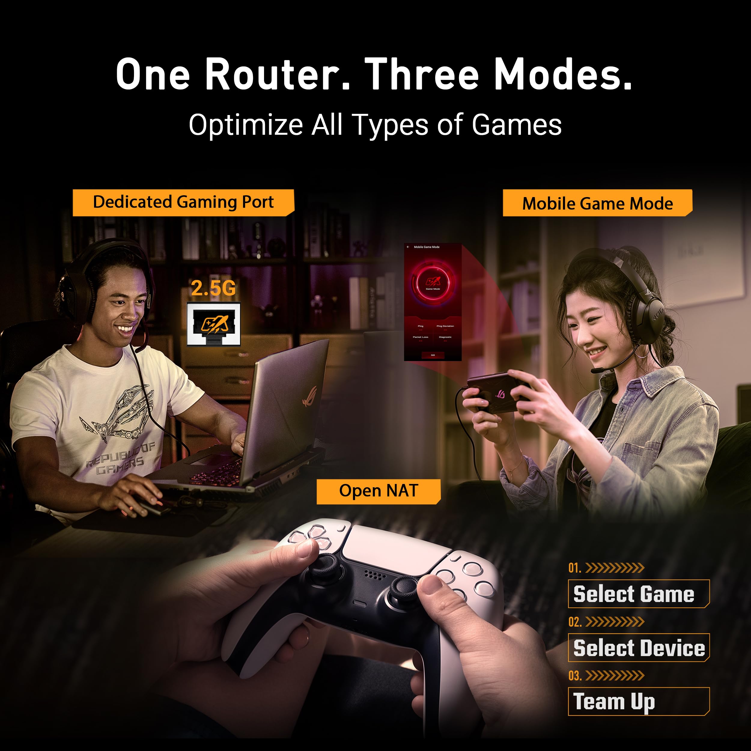 ASUS TUF Gaming BE6500 - Router WiFi 7 - Dual Band, wireless fino a 6,5 Gbps, acceleratore di gioco, controllo Multi-Link (MLO), (x4) Porte da 2,5 GbE, Mesh + VPN compatibile e sicurezza di rete senza