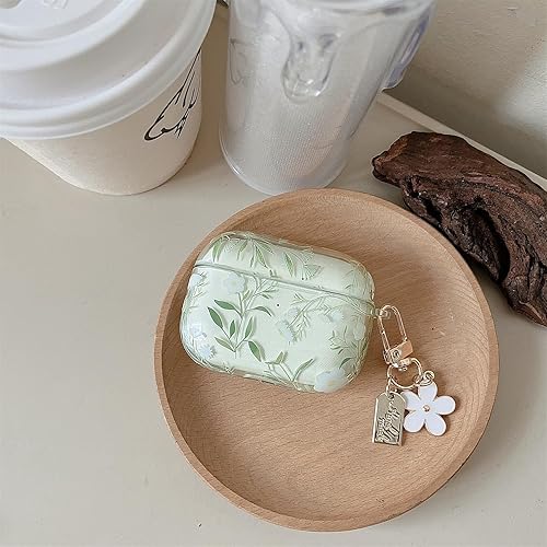 Miniatura 7 de MINSCOSE Funda transparente compatible con AirPods ProPro2, bonito diseño de patrón de flores con llavero floral, funda protectora de TPU suave a