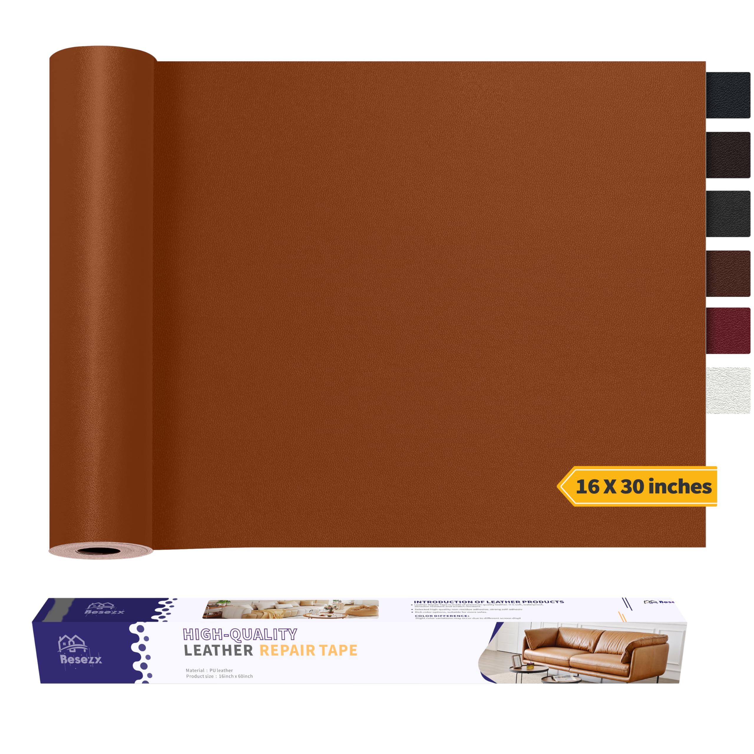 Leather Repair Patch Tape Kit, Self-Adhesive Leather &amp; Vinyl Repair for Furniture, Couch, Sofa, Car Seats, Office Chair - 30inx16in