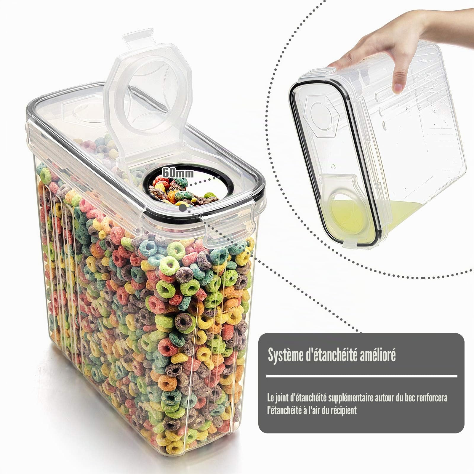 Wildone – Ensemble de 6 récipients hermétiques avec contenance de 4 L et couvercle anti-fuites noir pour céréales et aliments secs (sucre, farine, etc.)