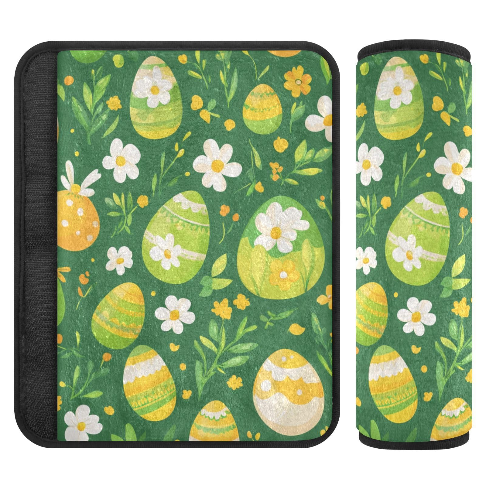 Easter Eggs Flowers Green Seat Belt Cover Pad 2 Pcs Soft Cute Seatbelt Covers Protector Support Head Neck Shoulder Strap for Car Seats High Chair Backpack for Adults Kids Women Men 10x7.7In 2 P