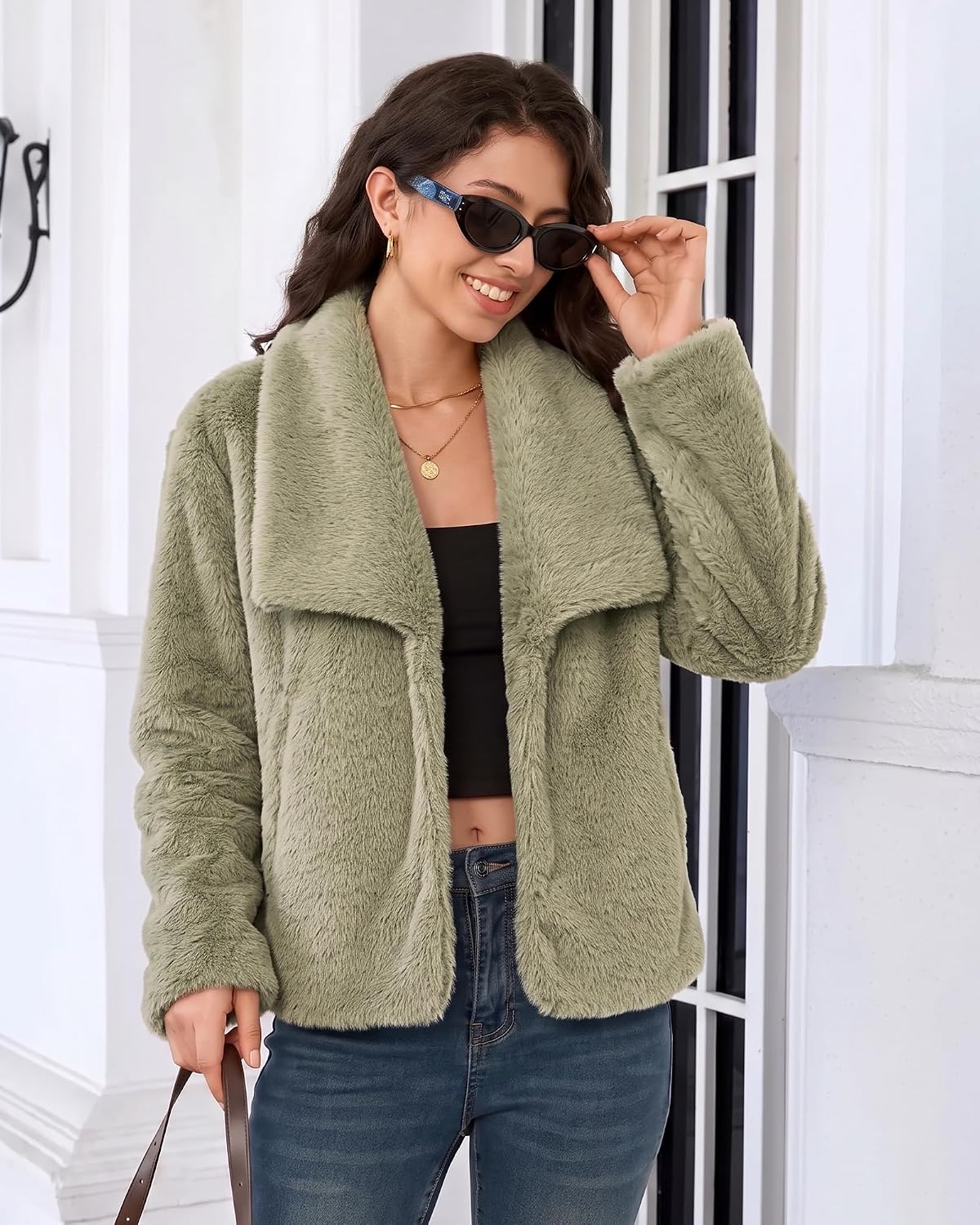 luvamia Faux Fur Jackets for Women Fall Coats Oversized Winter Outerwears