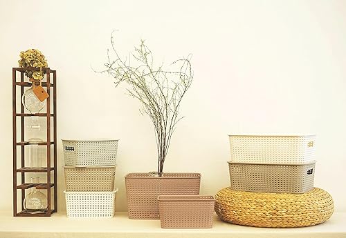 Miniatura 7 de Contenedores de plástico grandes con tapas  Juego de canastas organizadoras coreanas para organizar cestas en el armario y el hogar (gris, mediano,