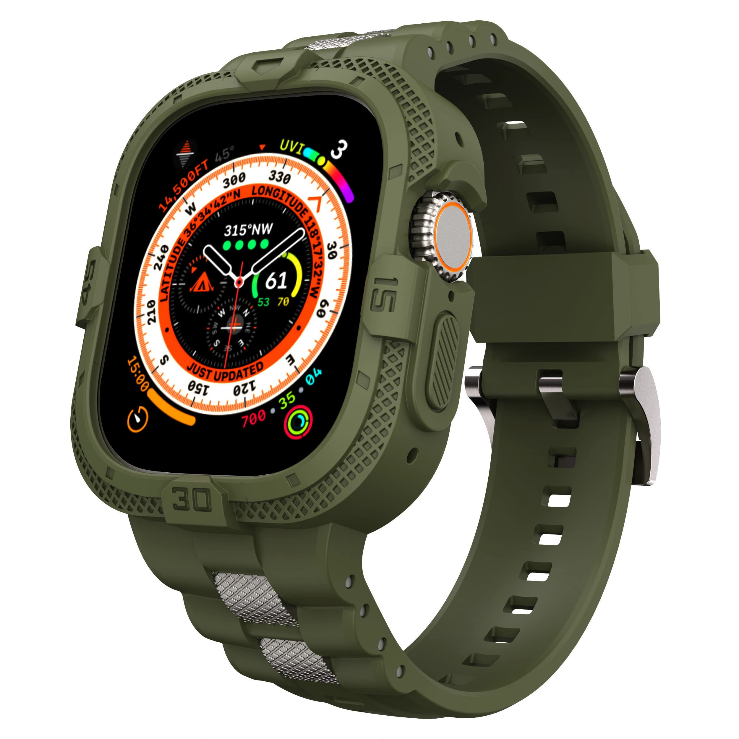 GELISHI Compatible for Apple Watch Band 45mm 44mm 42mm with Bumper Case, Men Rugged Case with TPU Sport Band for Watch Ultra 49mm/Series 8 7 6 SE 5 4 3, Military Protective Case Band Shockproof