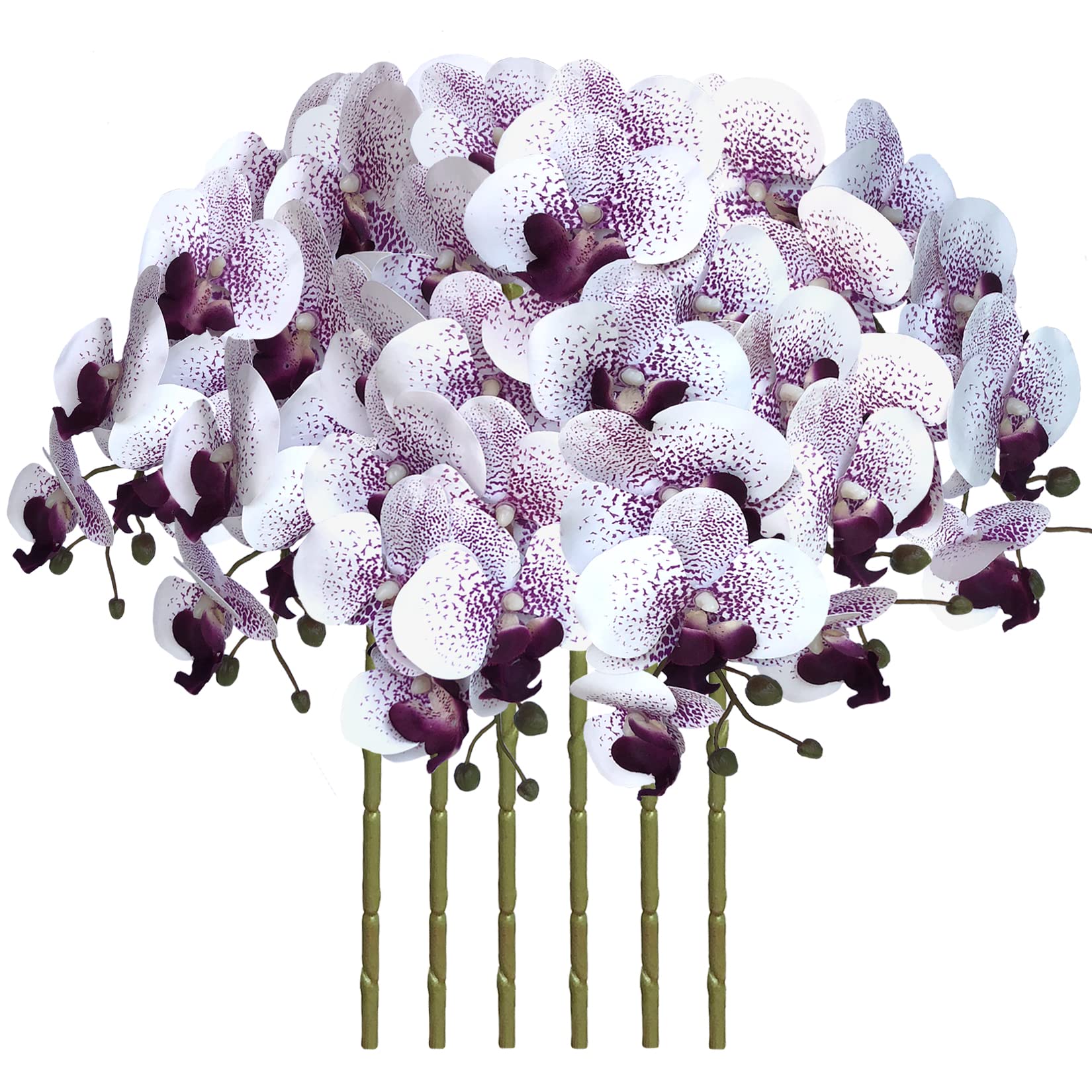 fagushome 32 inch artificial phalaenopsis flowers 6 pcs artificial orchid flowers stem plants for home décor (purple core)